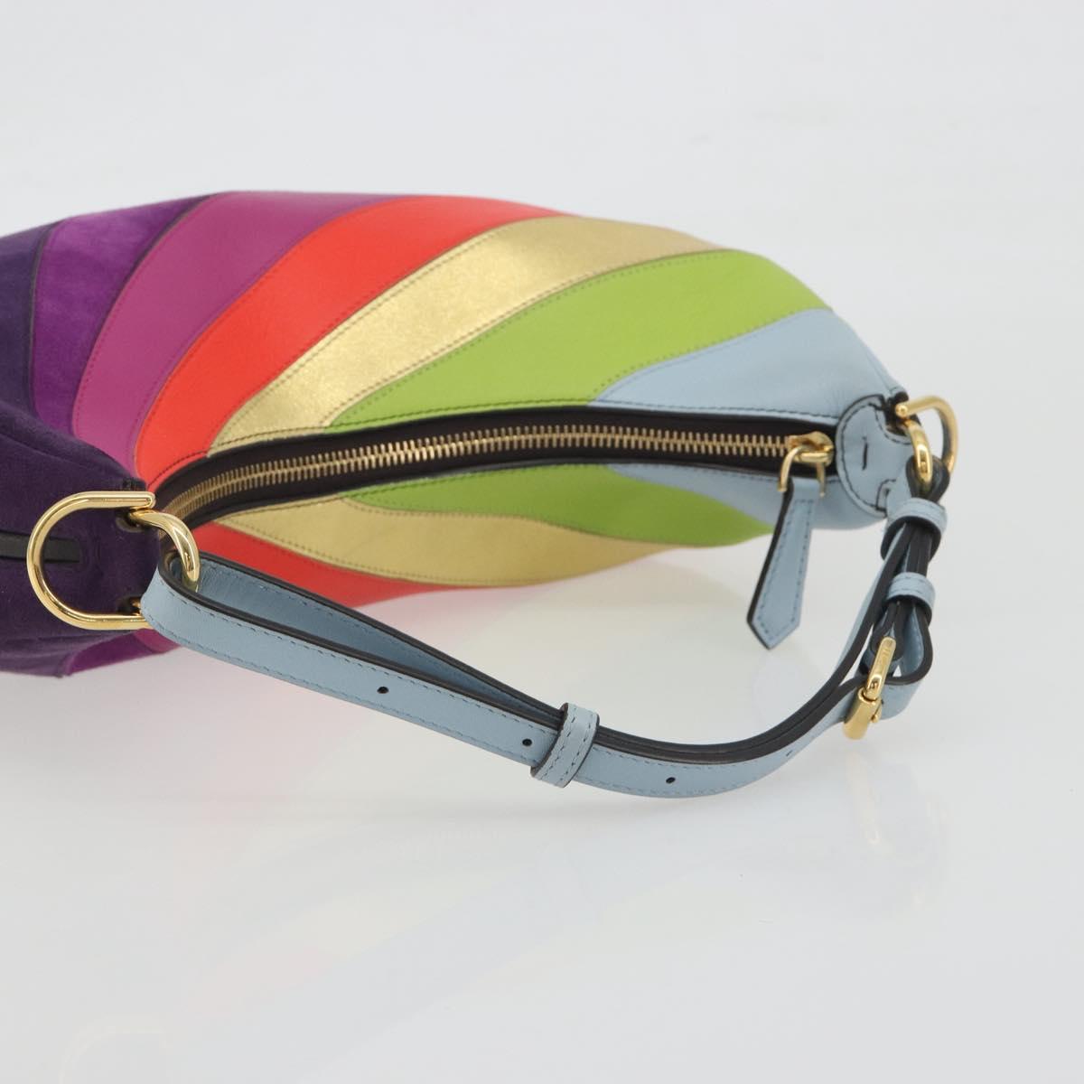 FENDI Graffiti Shoulder Bag Leather Multicolor Gold Auth 197520M