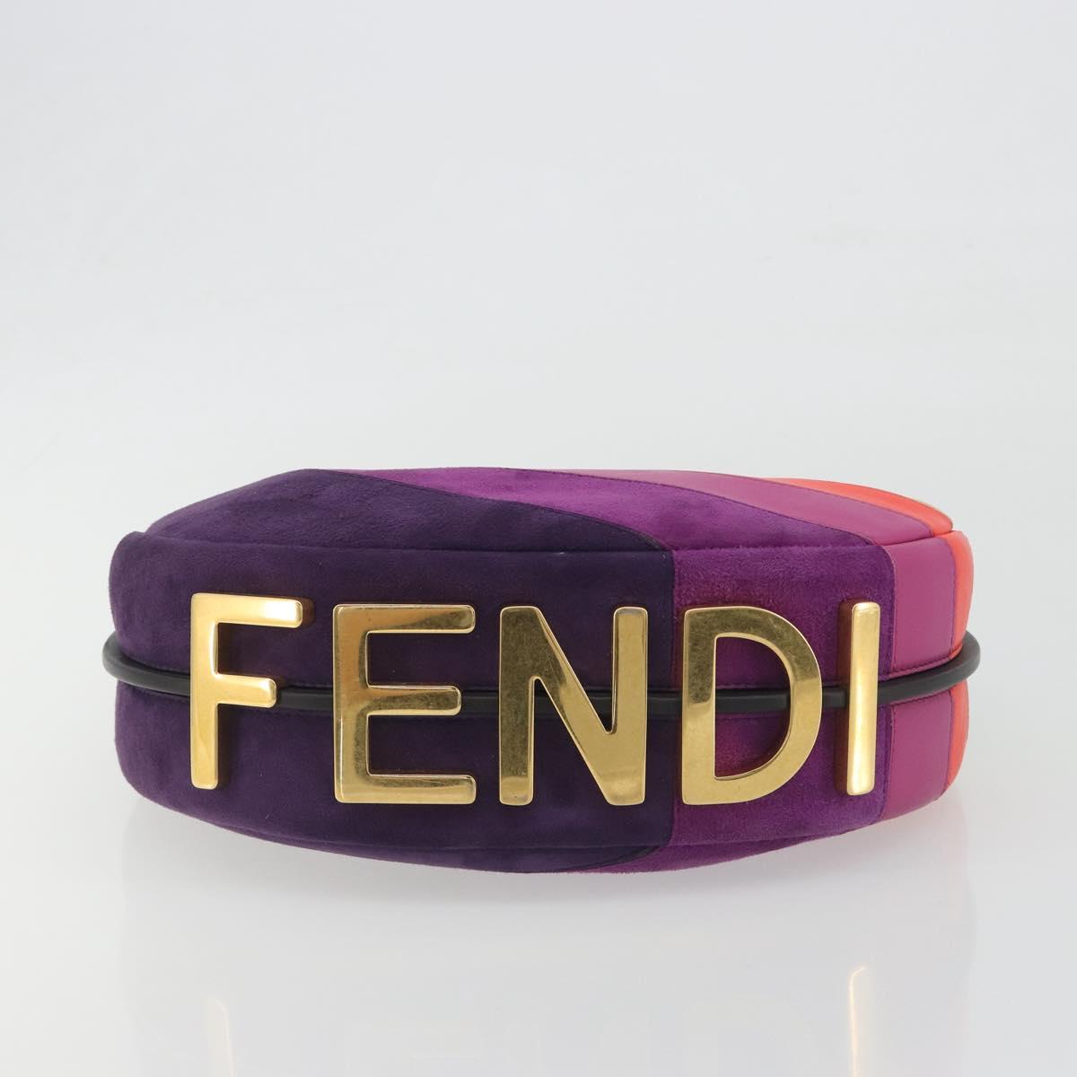 FENDI Graffiti Shoulder Bag Leather Multicolor Gold Auth 197520M