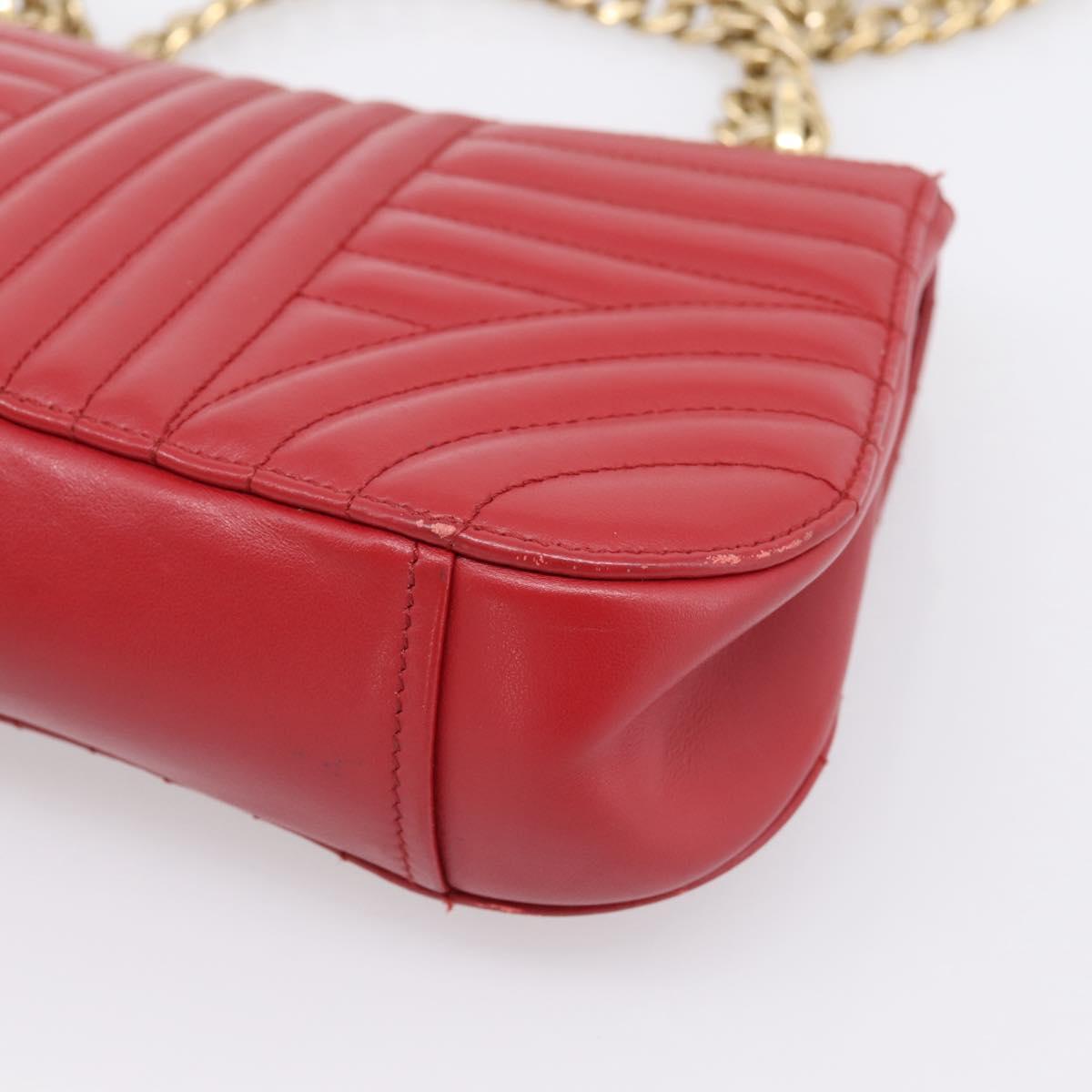 PRADA Diagram Chain Shoulder Bag Leather Red Gold Auth 197523V
