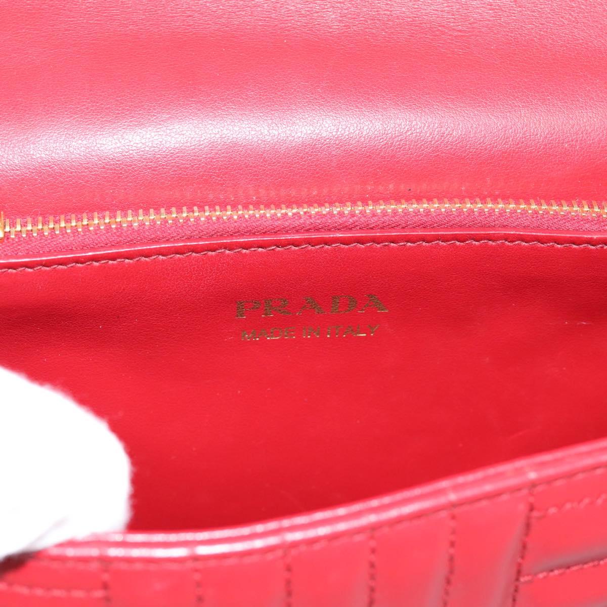 PRADA Diagram Chain Shoulder Bag Leather Red Gold Auth 197523V