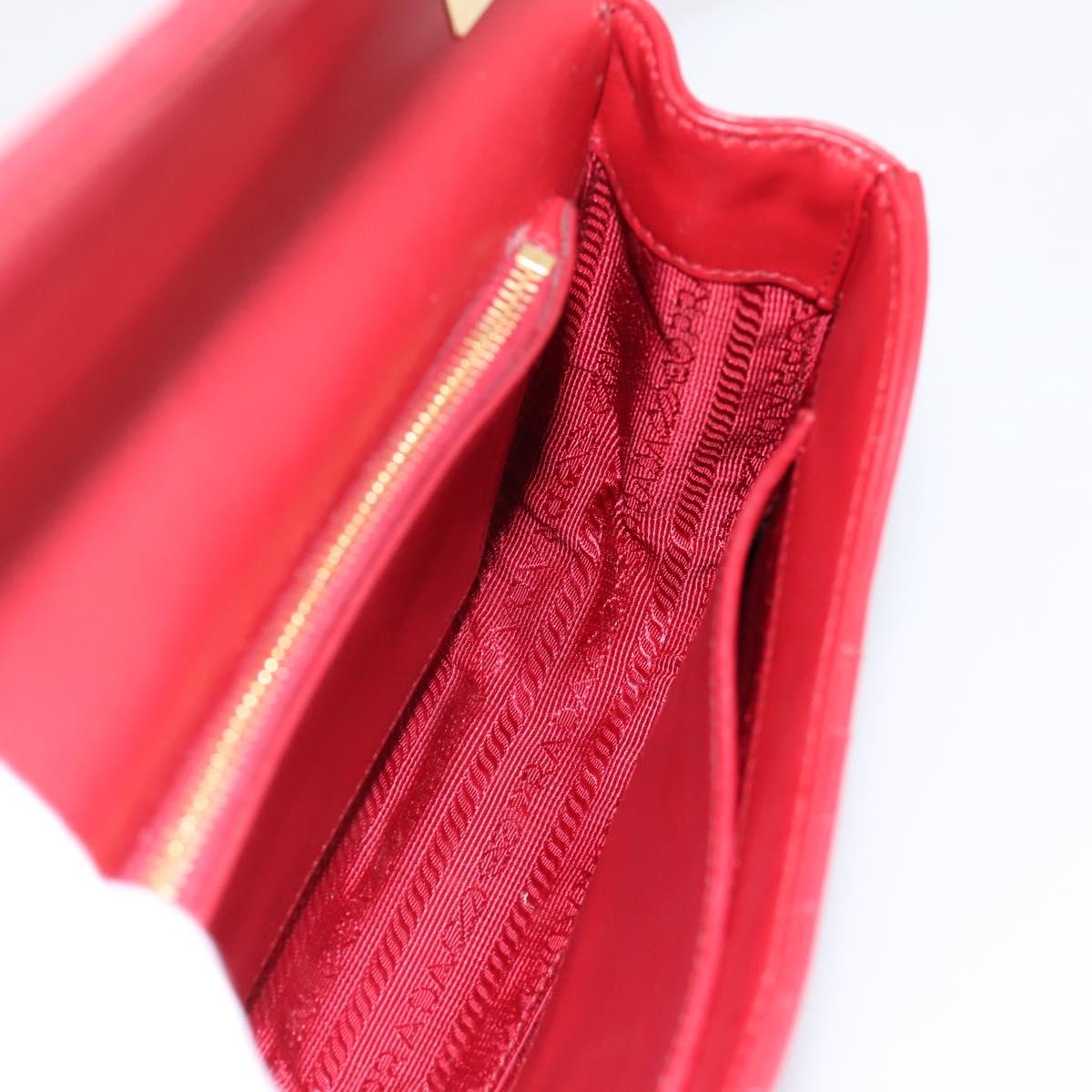 PRADA Diagram Chain Shoulder Bag Leather Red Gold Auth 197523V