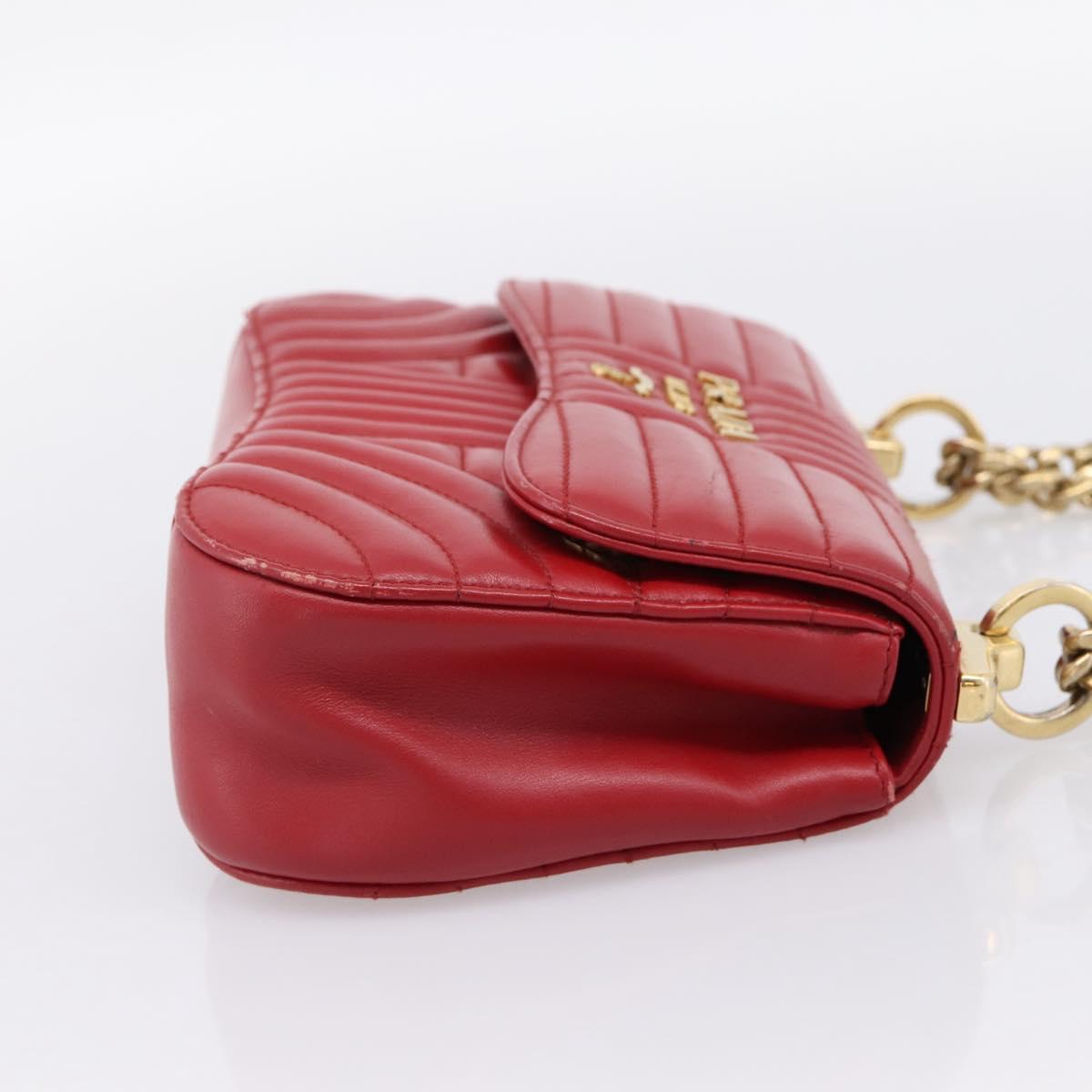 PRADA Diagram Chain Shoulder Bag Leather Red Gold Auth 197523V