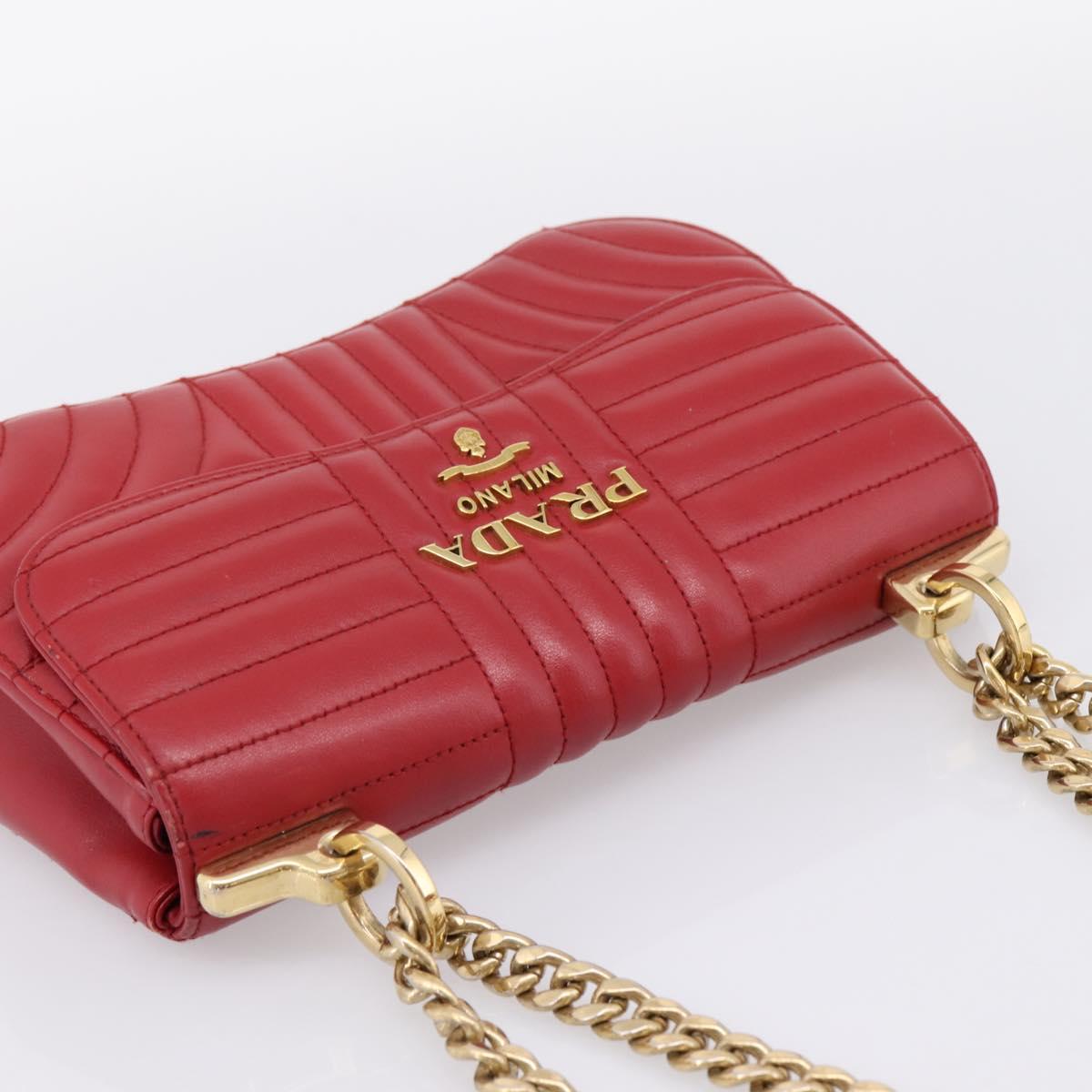 PRADA Diagram Chain Shoulder Bag Leather Red Gold Auth 197523V