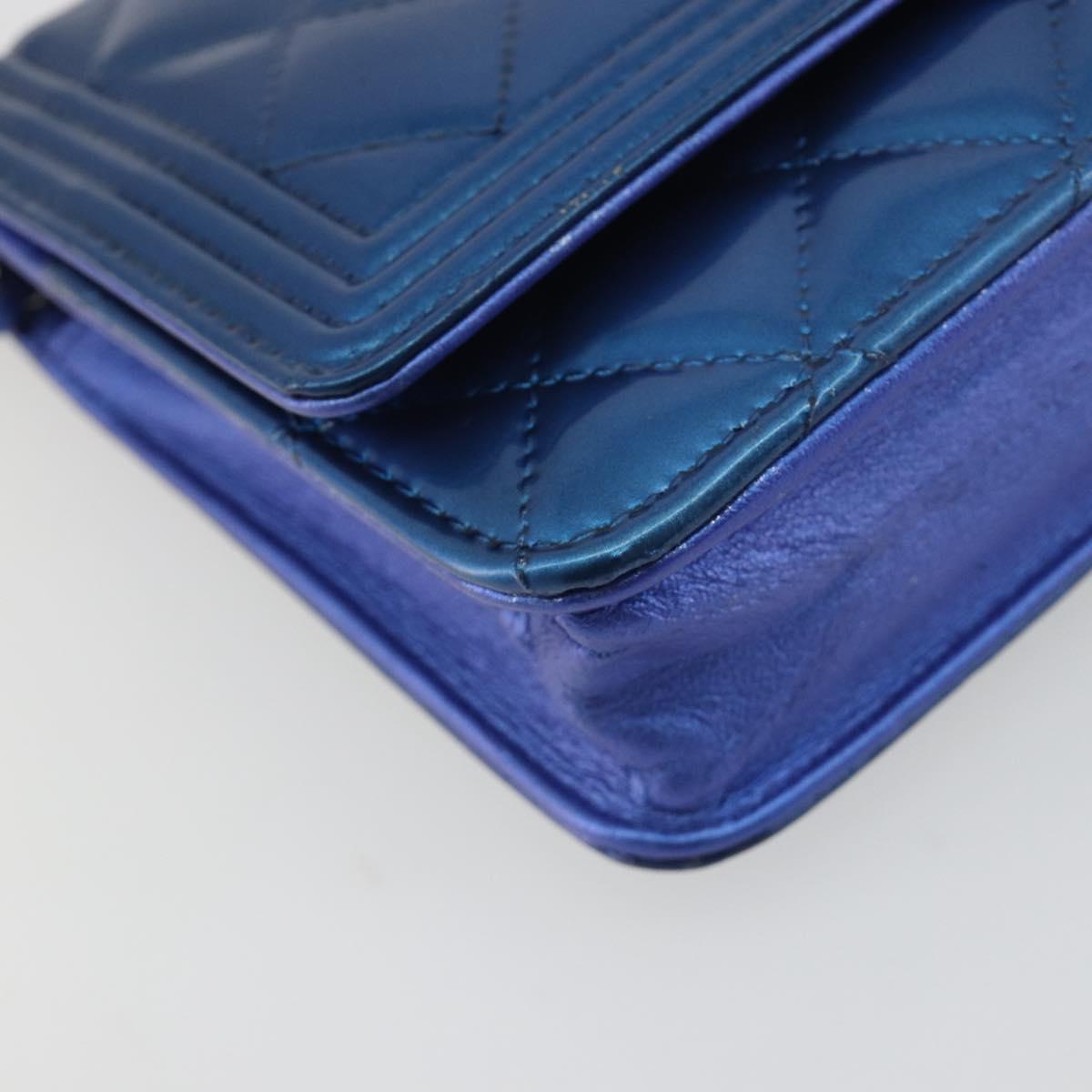 CHANEL Matelasse Boy Chanel Chain Shoulder Wallet Patent Leather CC Auth 197570A