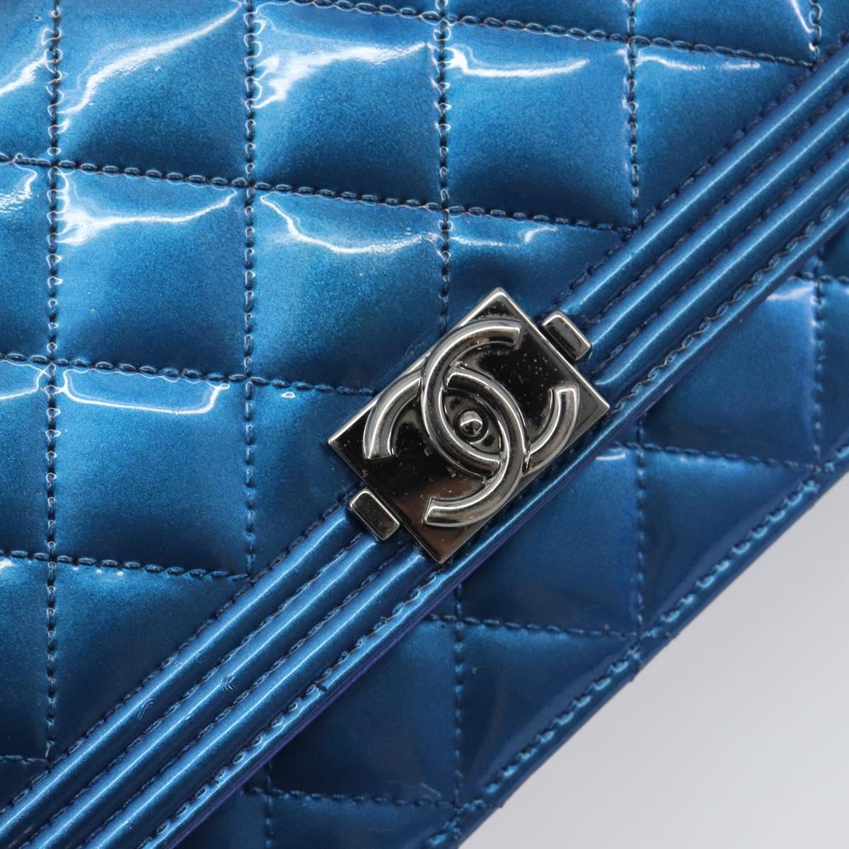 CHANEL Matelasse Boy Chanel Chain Shoulder Wallet Patent Leather CC Auth 197570A