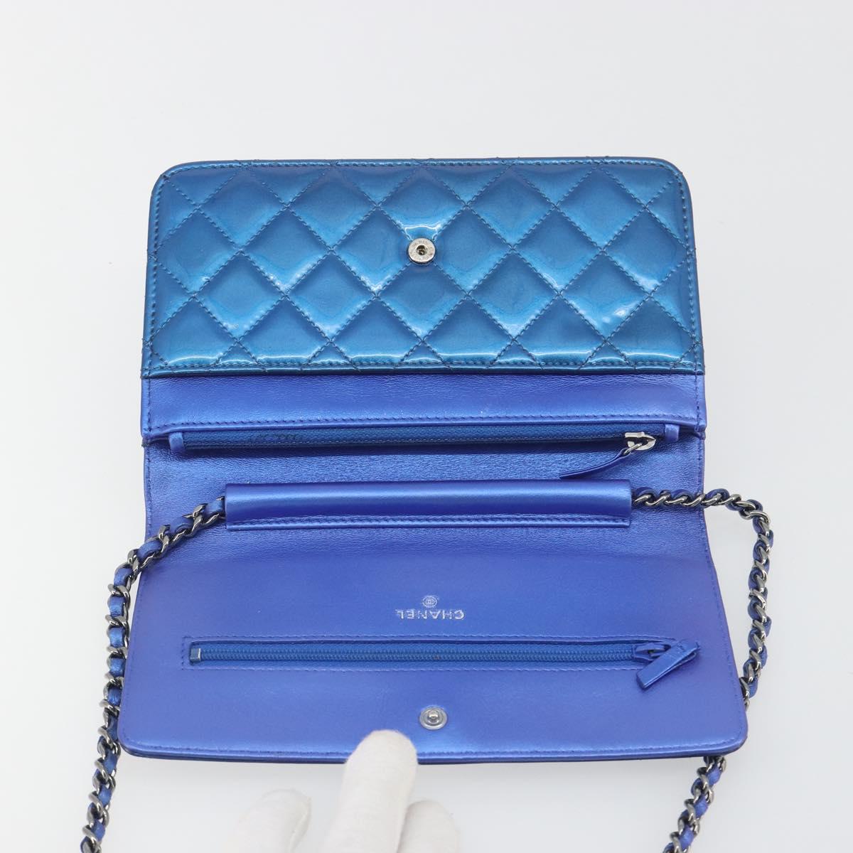 CHANEL Matelasse Boy Chanel Chain Shoulder Wallet Patent Leather CC Auth 197570A