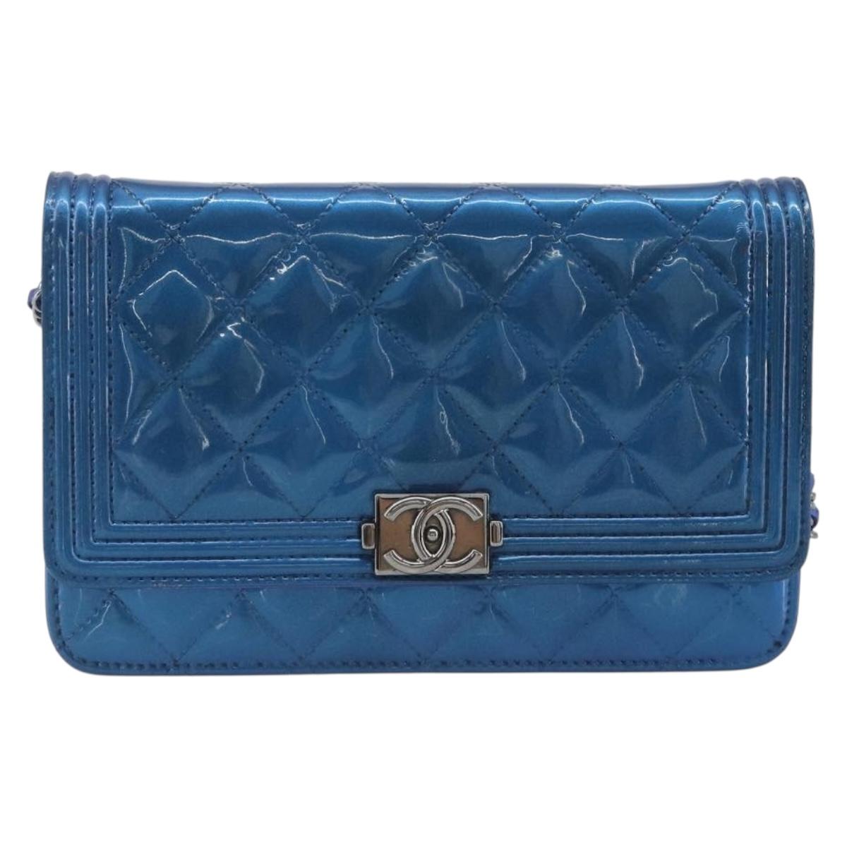 CHANEL Matelasse Boy Chanel Chain Shoulder Wallet Patent Leather CC Auth 197570A