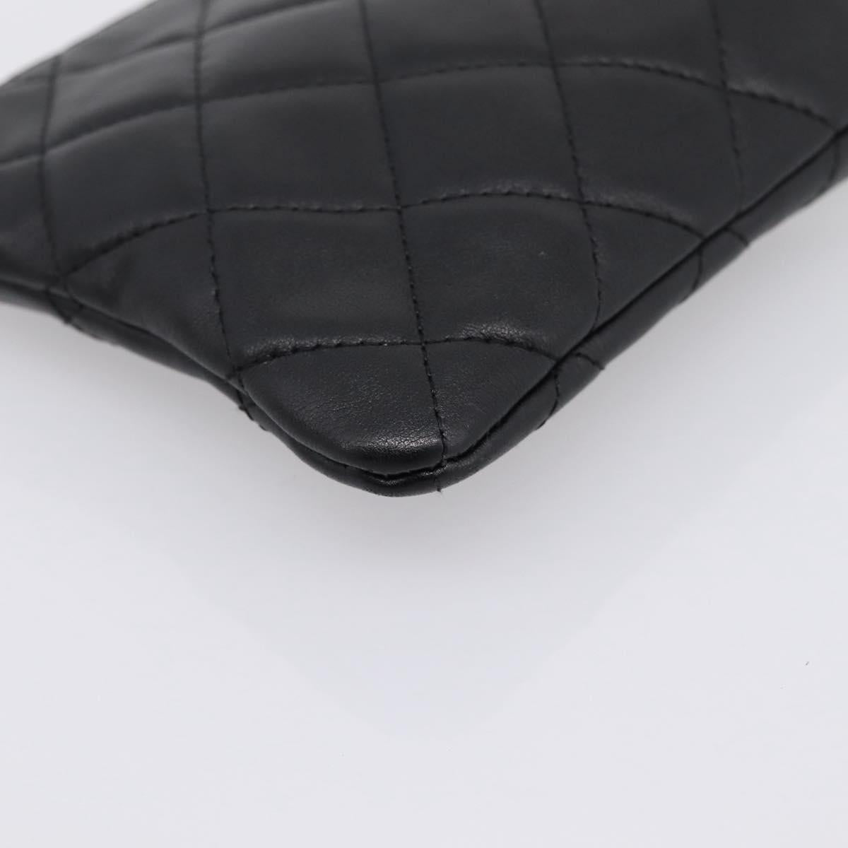 CHANEL Cambon Line Matelasse Pouch Leather Black Silver CC Auth 197572A