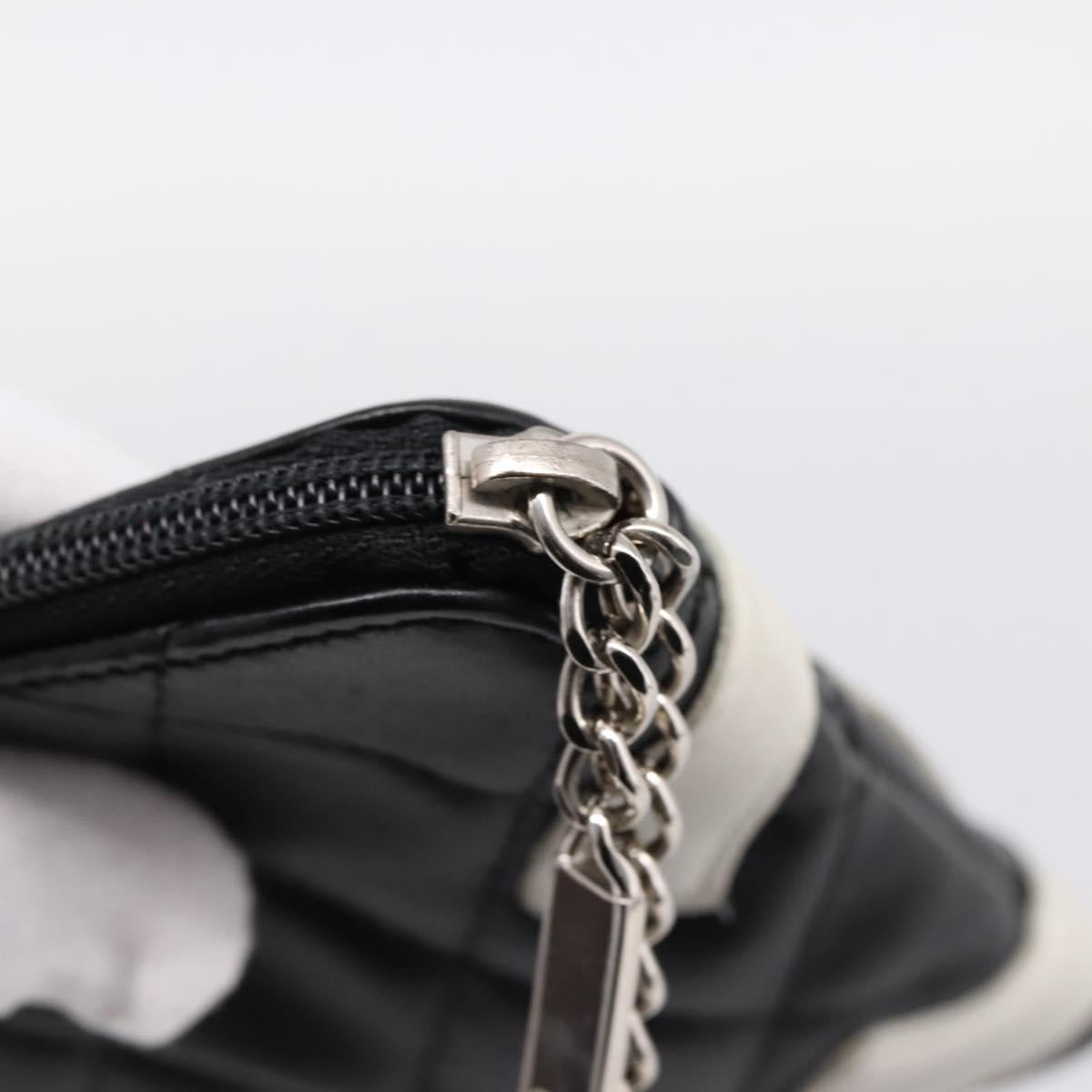 CHANEL Cambon Line Matelasse Pouch Leather Black Silver CC Auth 197572A