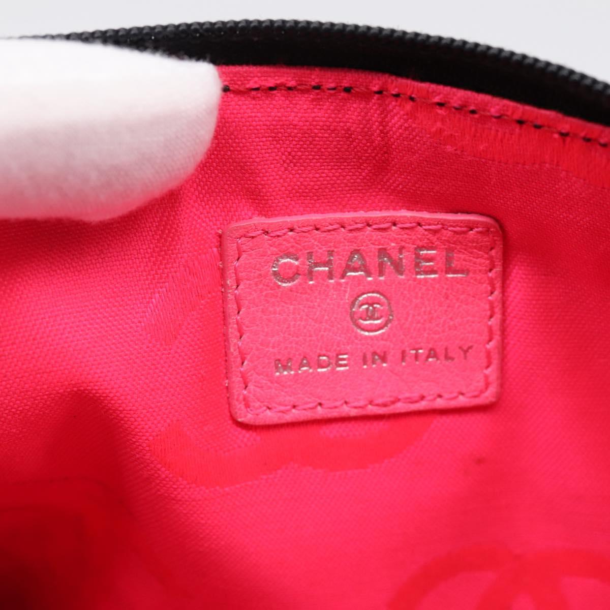 CHANEL Cambon Line Matelasse Pouch Leather Black Silver CC Auth 197572A