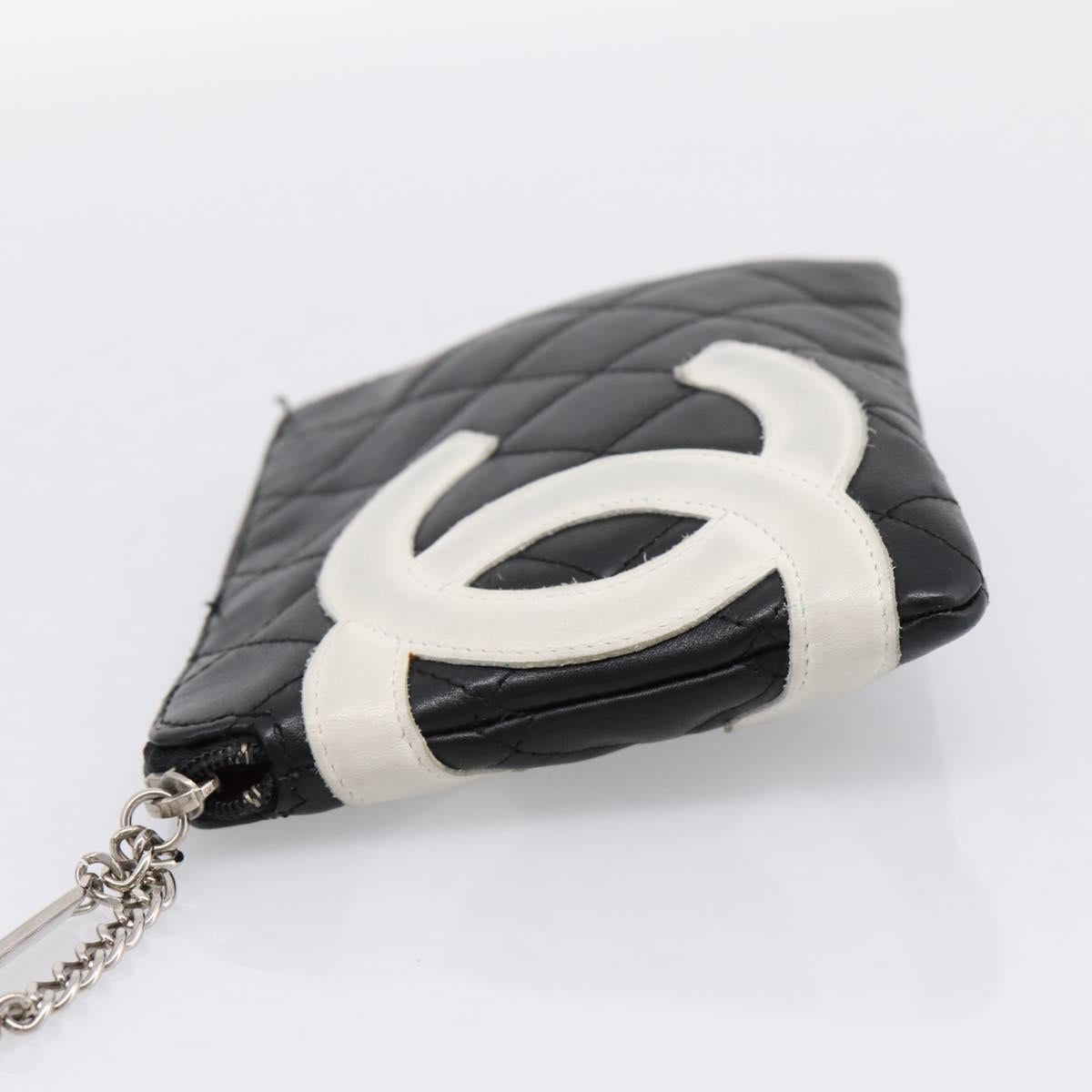 CHANEL Cambon Line Matelasse Pouch Leather Black Silver CC Auth 197572A