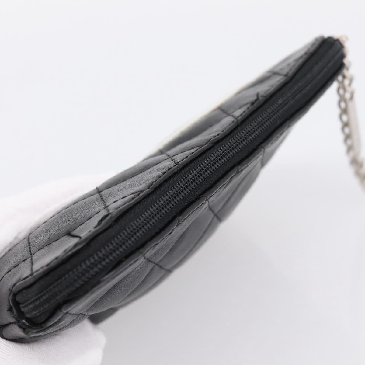 CHANEL Cambon Line Matelasse Pouch Leather Black Silver CC Auth 197572A