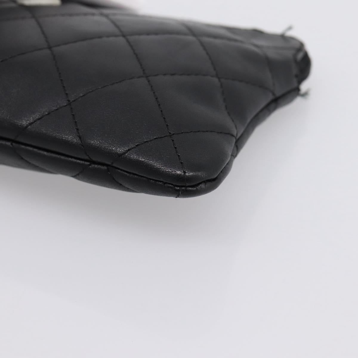 CHANEL Cambon Line Matelasse Pouch Leather Black Silver CC Auth 197572A