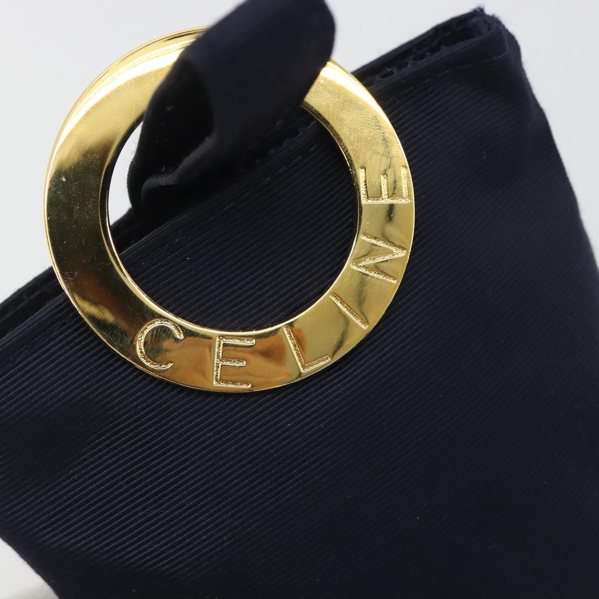 CELINE Circle Pouch Canvas Navy Gold Auth 197576A
