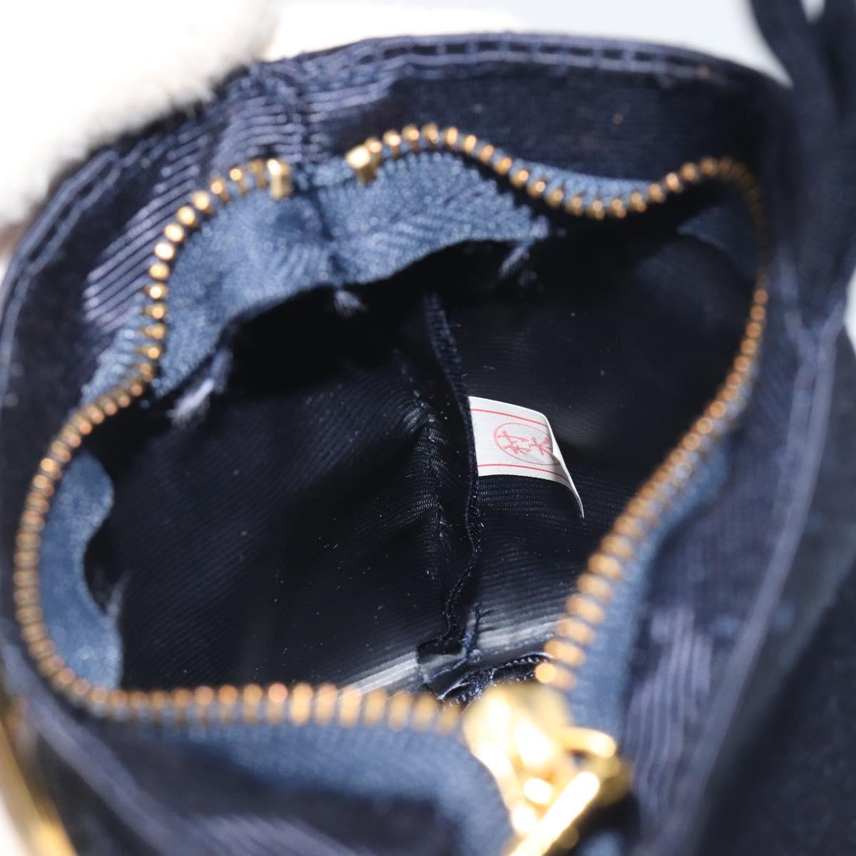 CELINE Circle Pouch Canvas Navy Gold Auth 197576A