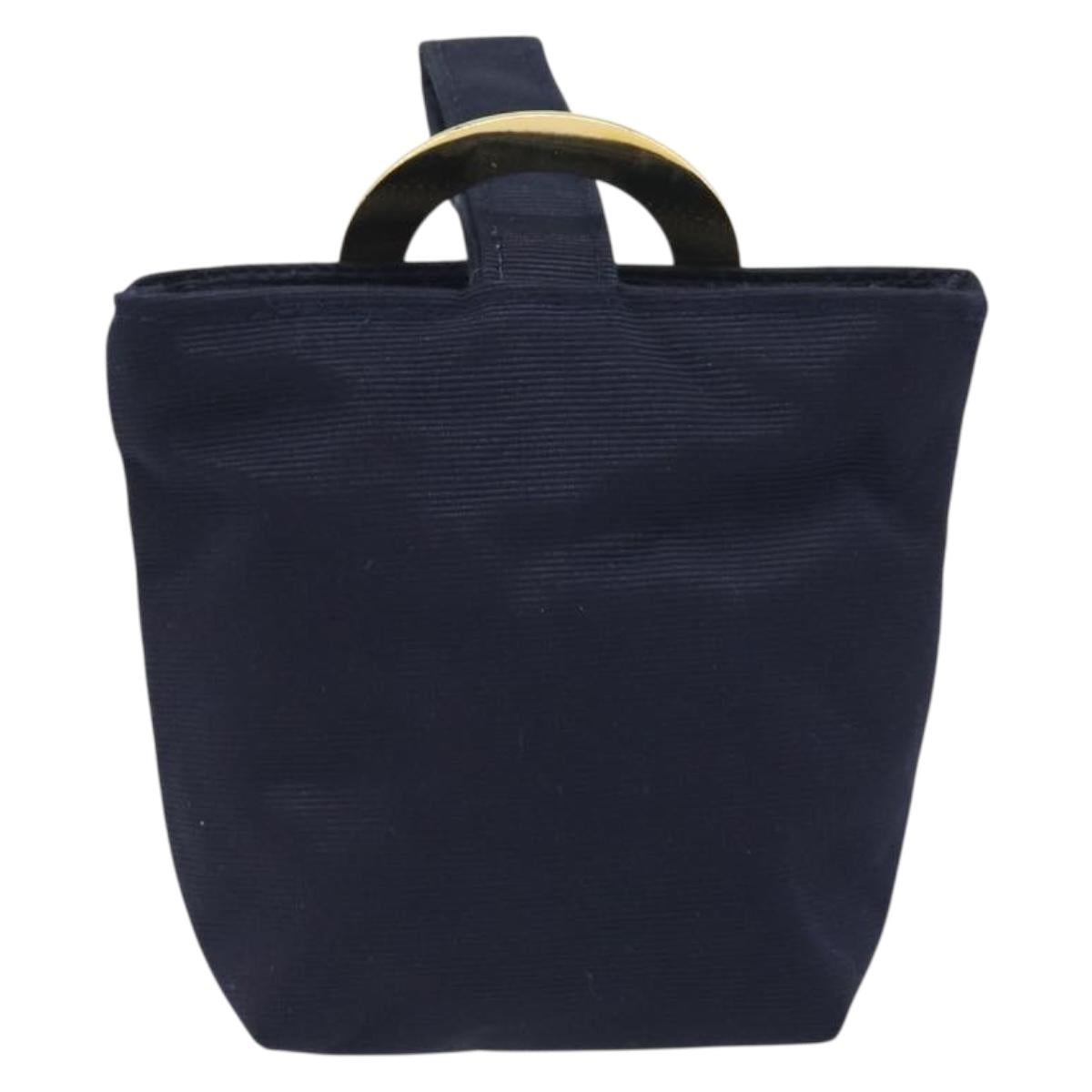 CELINE Circle Pouch Canvas Navy Gold Auth 197576A