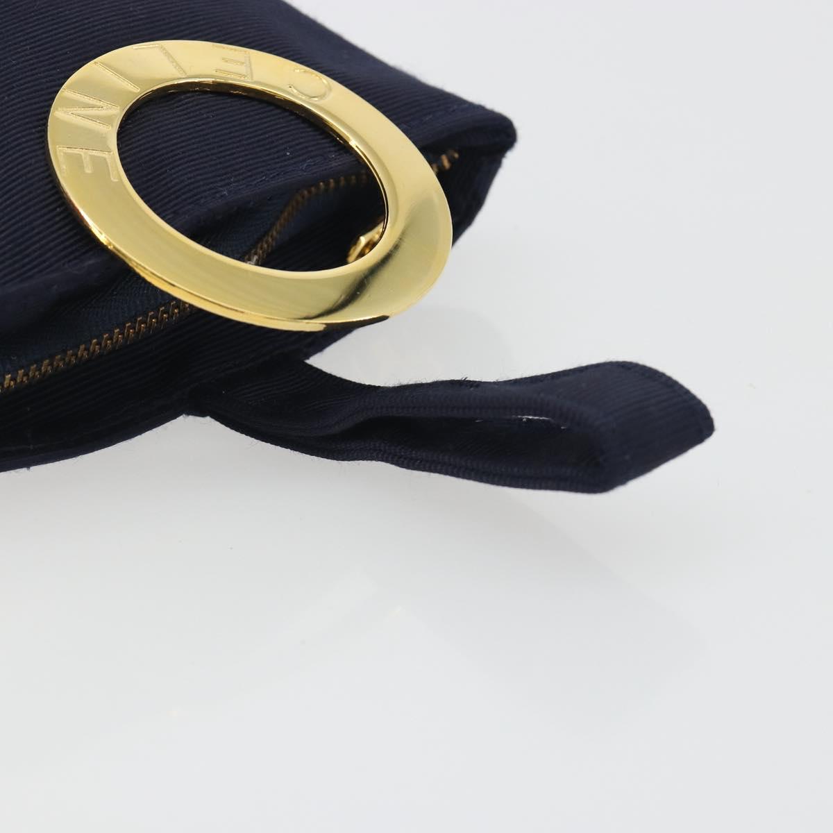 CELINE Circle Pouch Canvas Navy Gold Auth 197576A