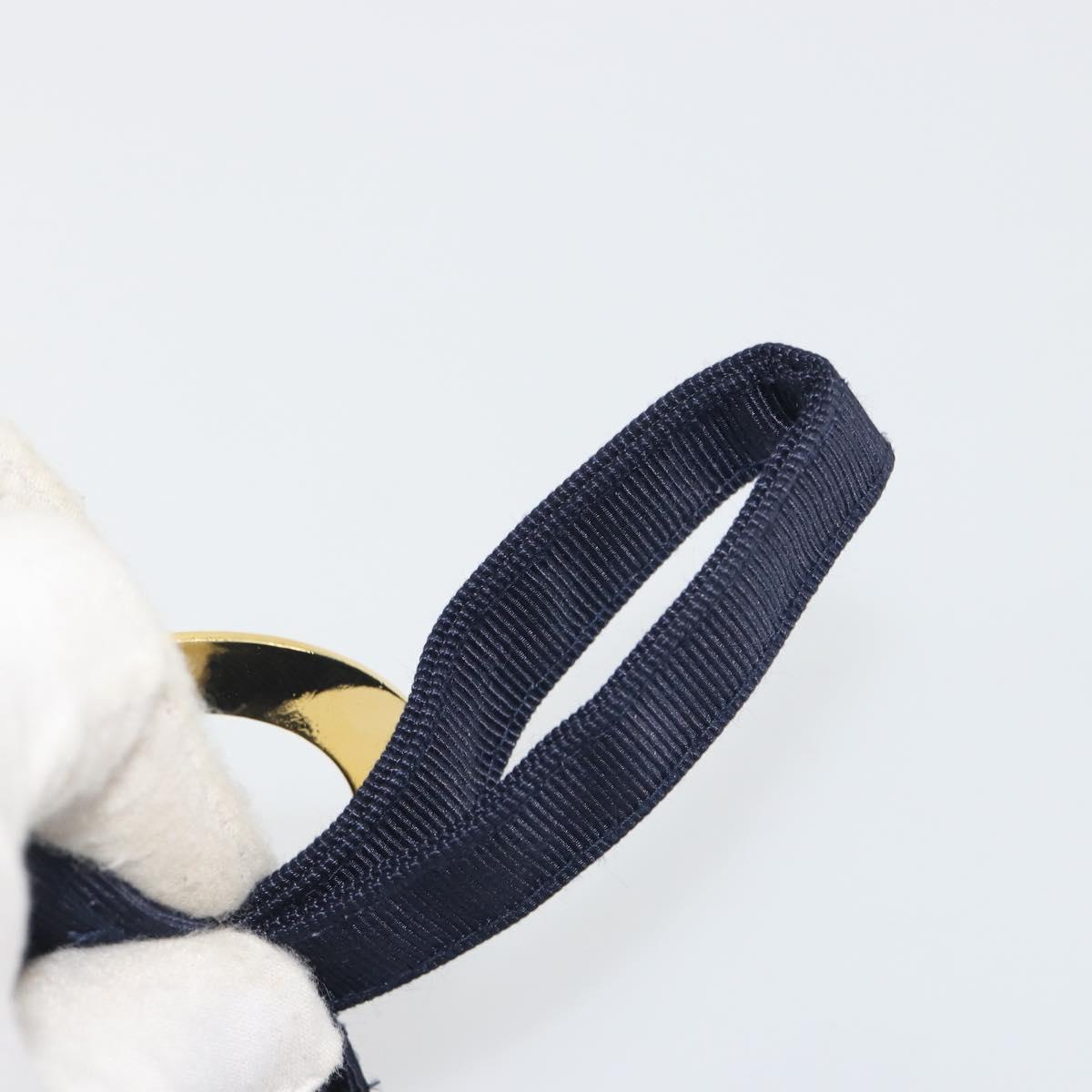 CELINE Circle Pouch Canvas Navy Gold Auth 197576A
