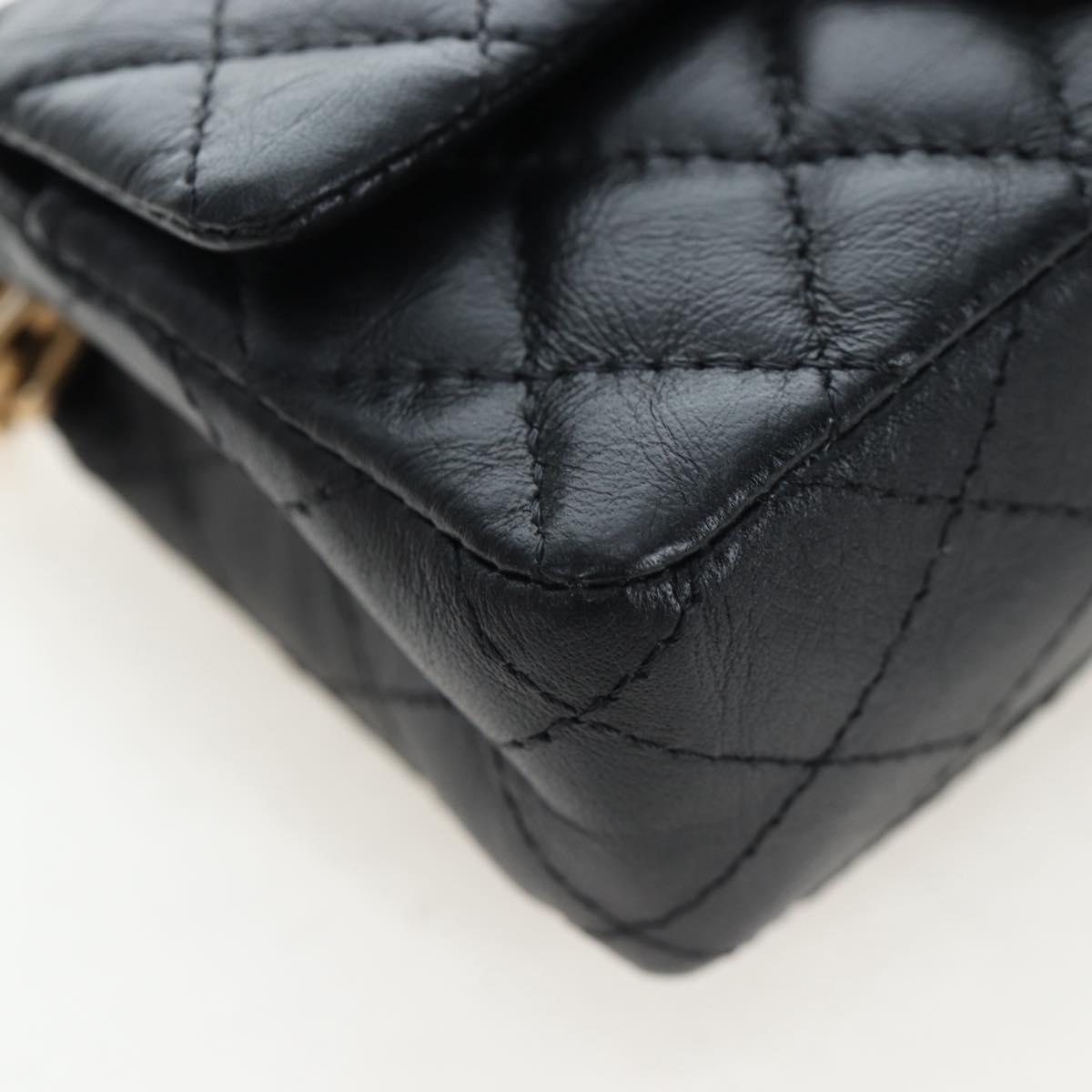 CHANEL Mini Matelasse 12 Success Story Chain Bag Leather Black CC Auth 197581SV