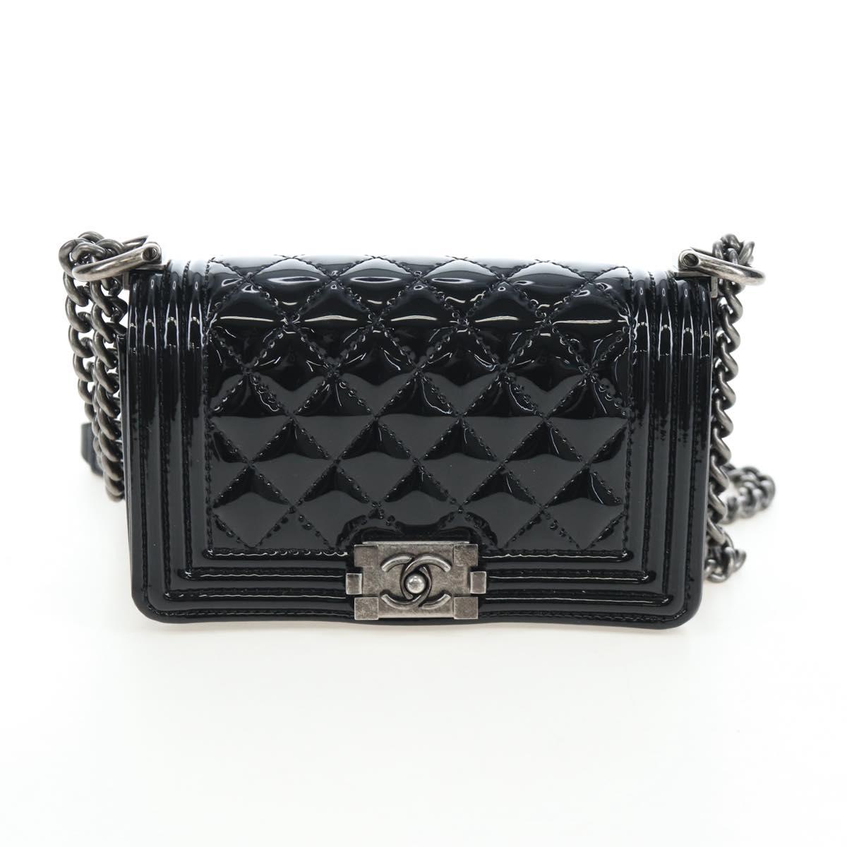 CHANEL Mini Matelasse 12 Success Story Chain Bag Leather Black CC Auth 197581SV