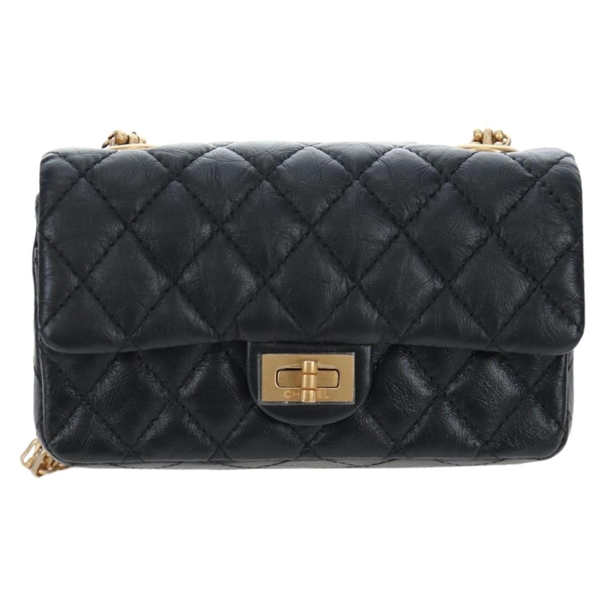 CHANEL Mini Matelasse 12 Success Story Chain Bag Leather Black CC Auth 197581SV
