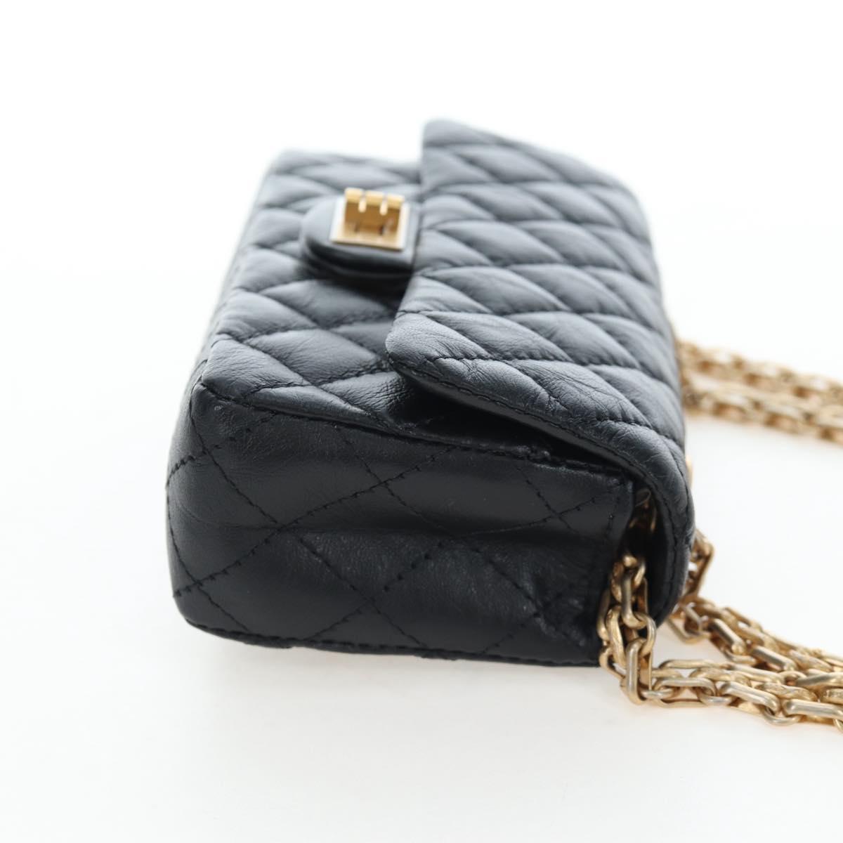 CHANEL Mini Matelasse 12 Success Story Chain Bag Leather Black CC Auth 197581SV