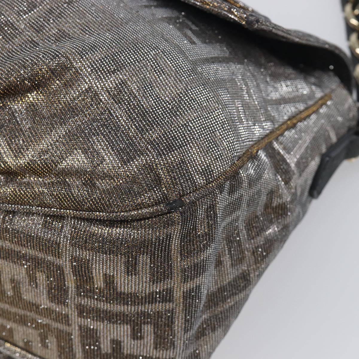 FENDI Zucca Canvas Shoulder Bag Gold Auth 197602V