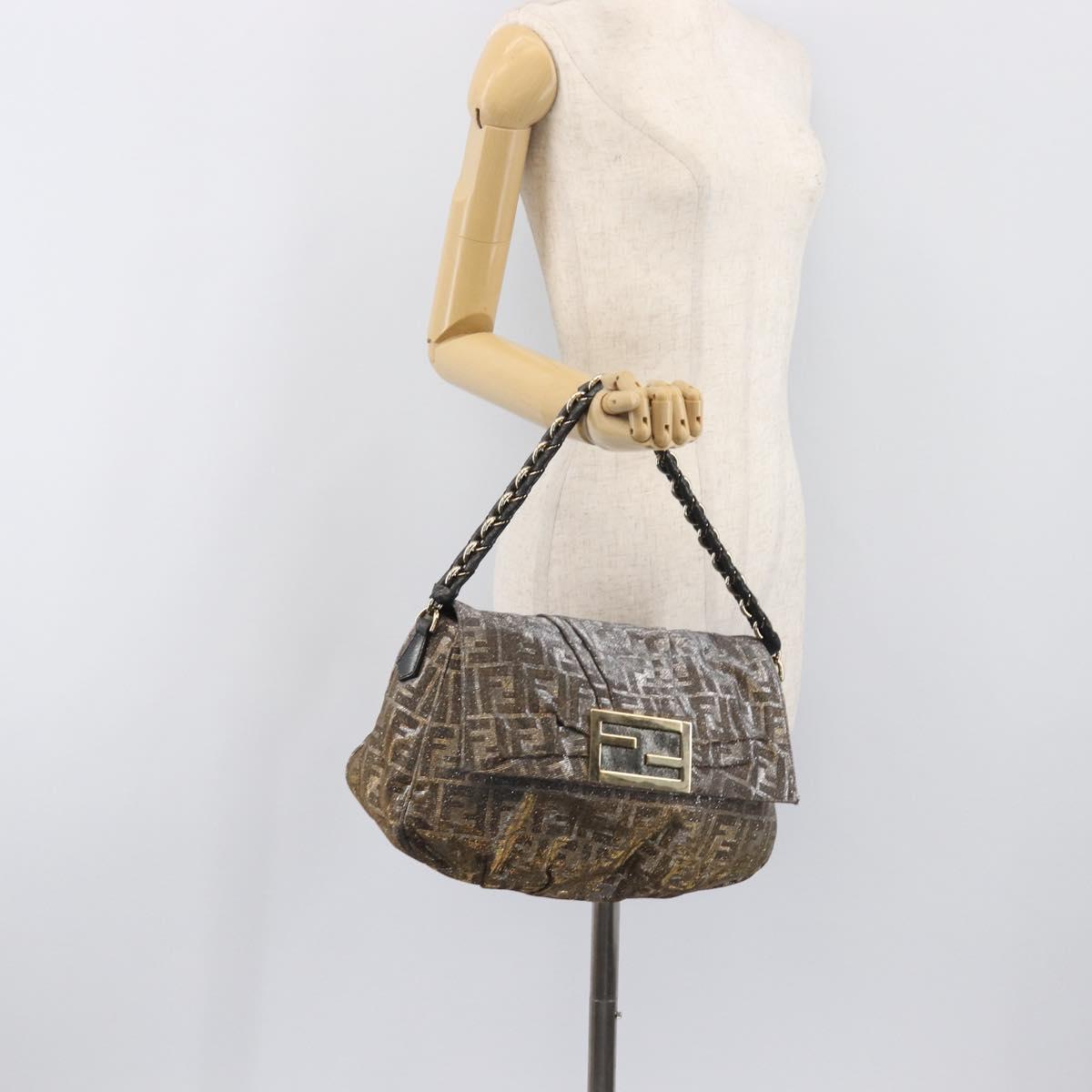 FENDI Zucca Canvas Shoulder Bag Gold Auth 197602V