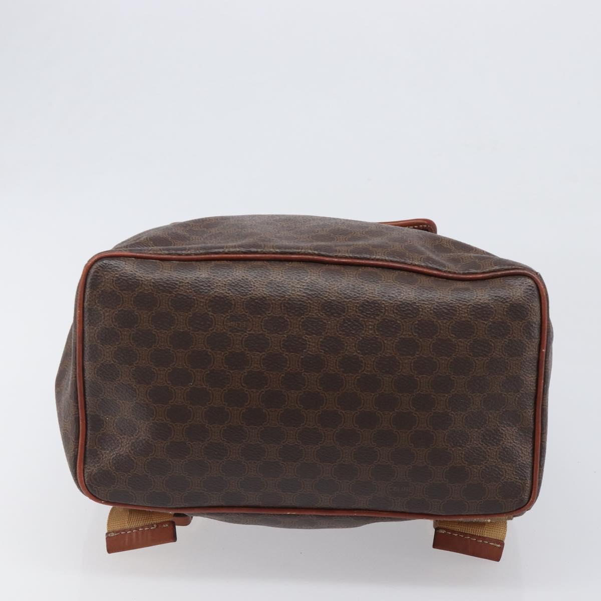 CELINE Macadam Canvas Backpack PVC Leather Brown Gold Auth 197605