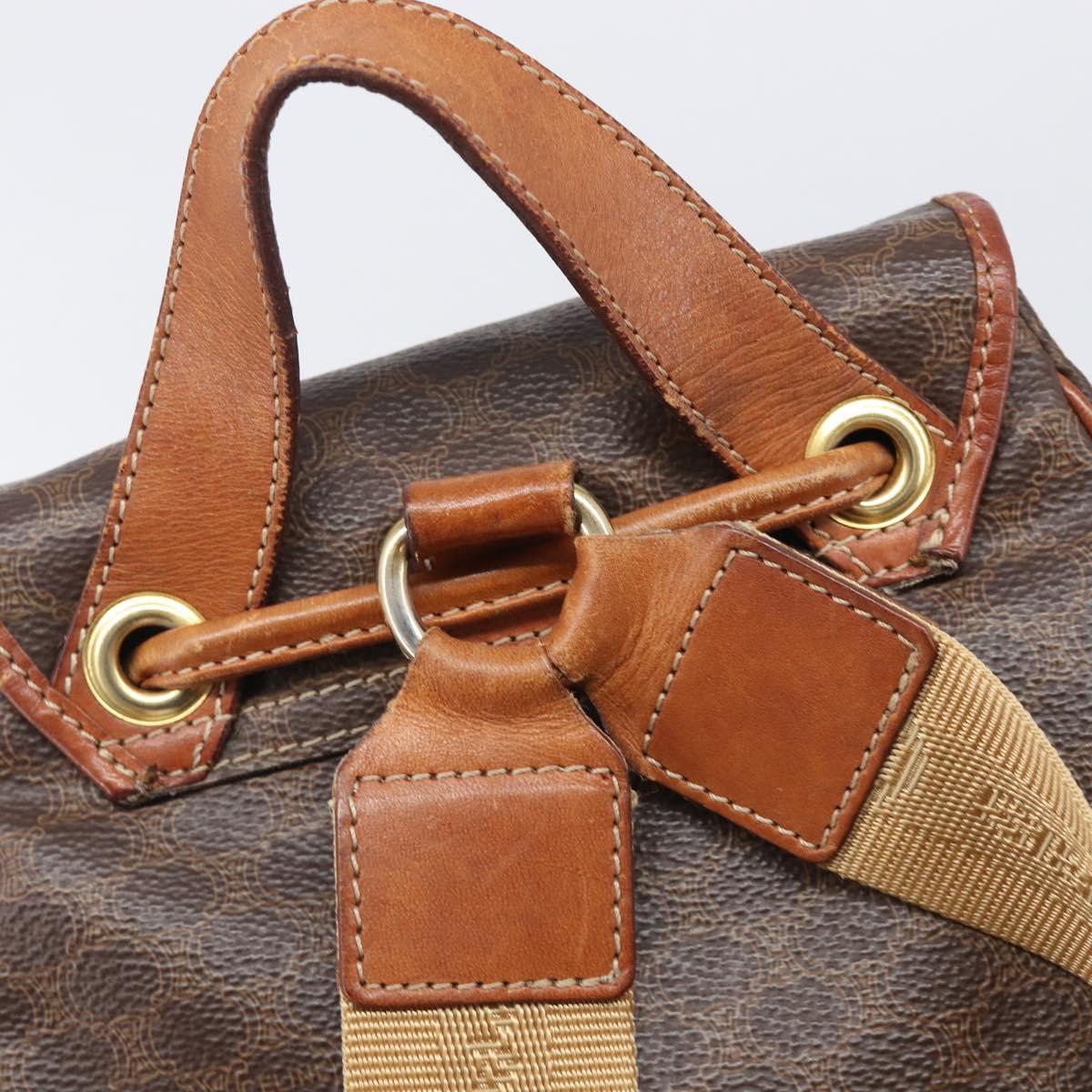 CELINE Macadam Canvas Backpack PVC Leather Brown Gold Auth 197605