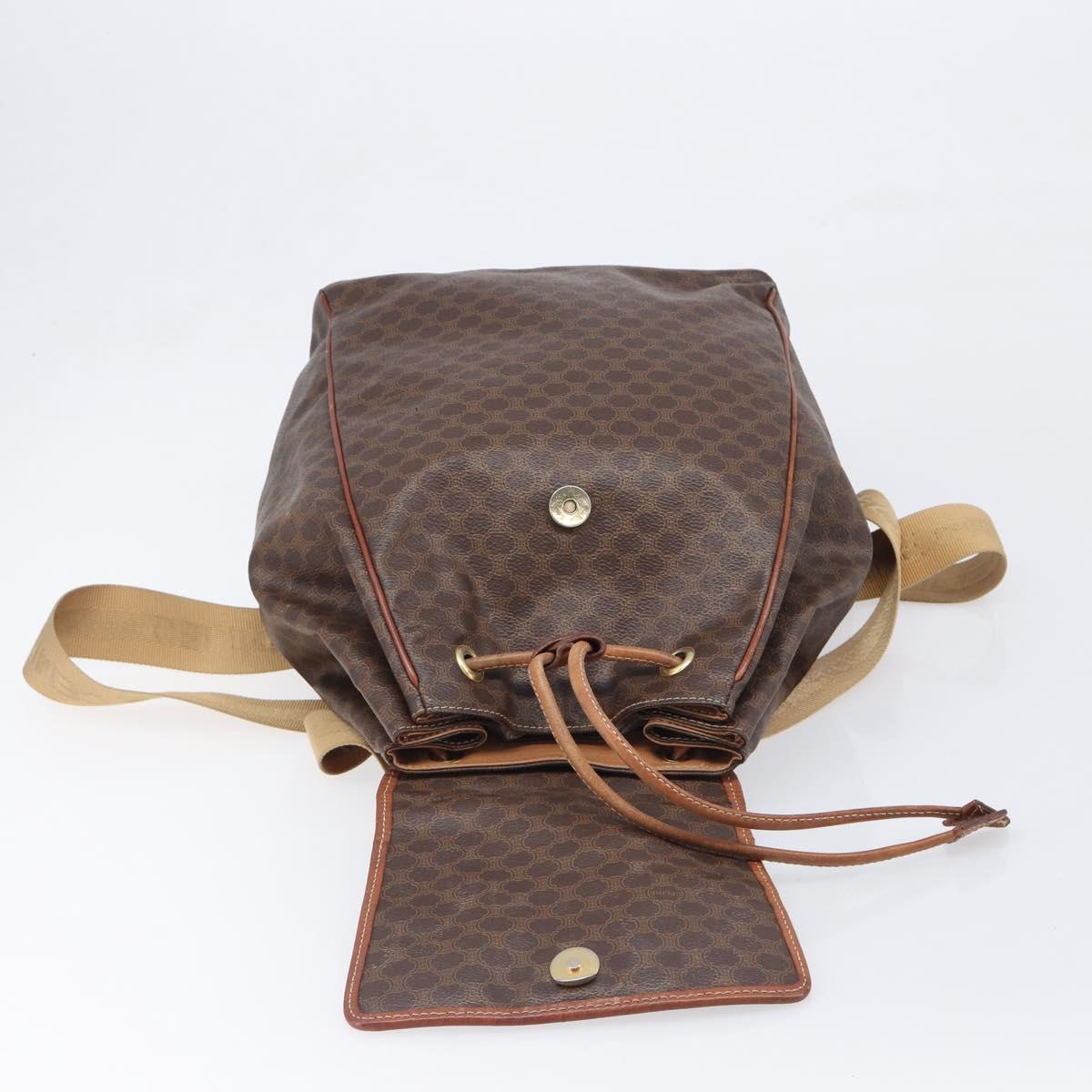 CELINE Macadam Canvas Backpack PVC Leather Brown Gold Auth 197605