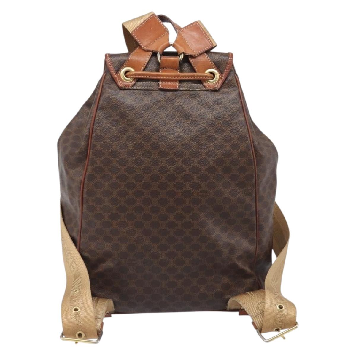 CELINE Macadam Canvas Backpack PVC Leather Brown Gold Auth 197605