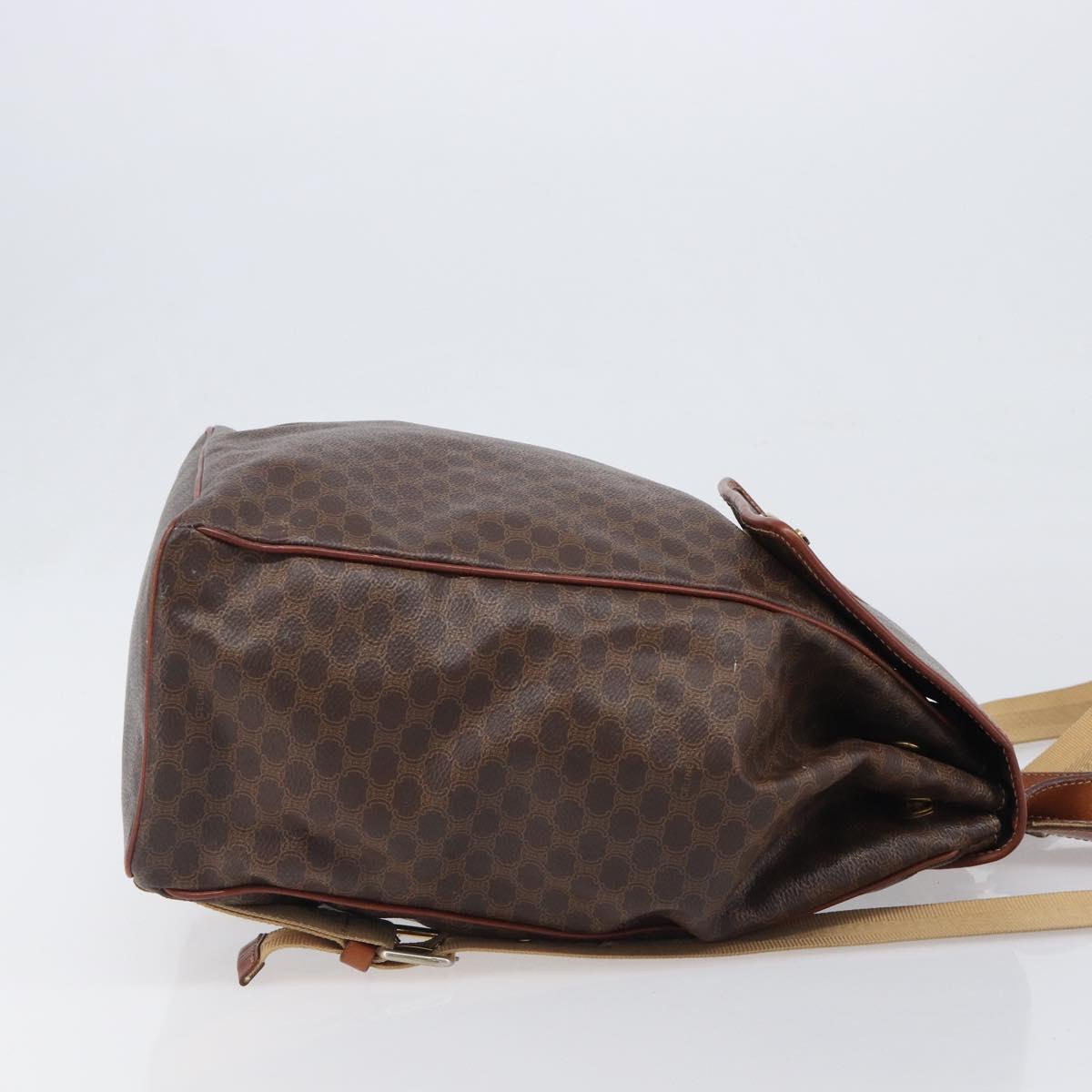 CELINE Macadam Canvas Backpack PVC Leather Brown Gold Auth 197605