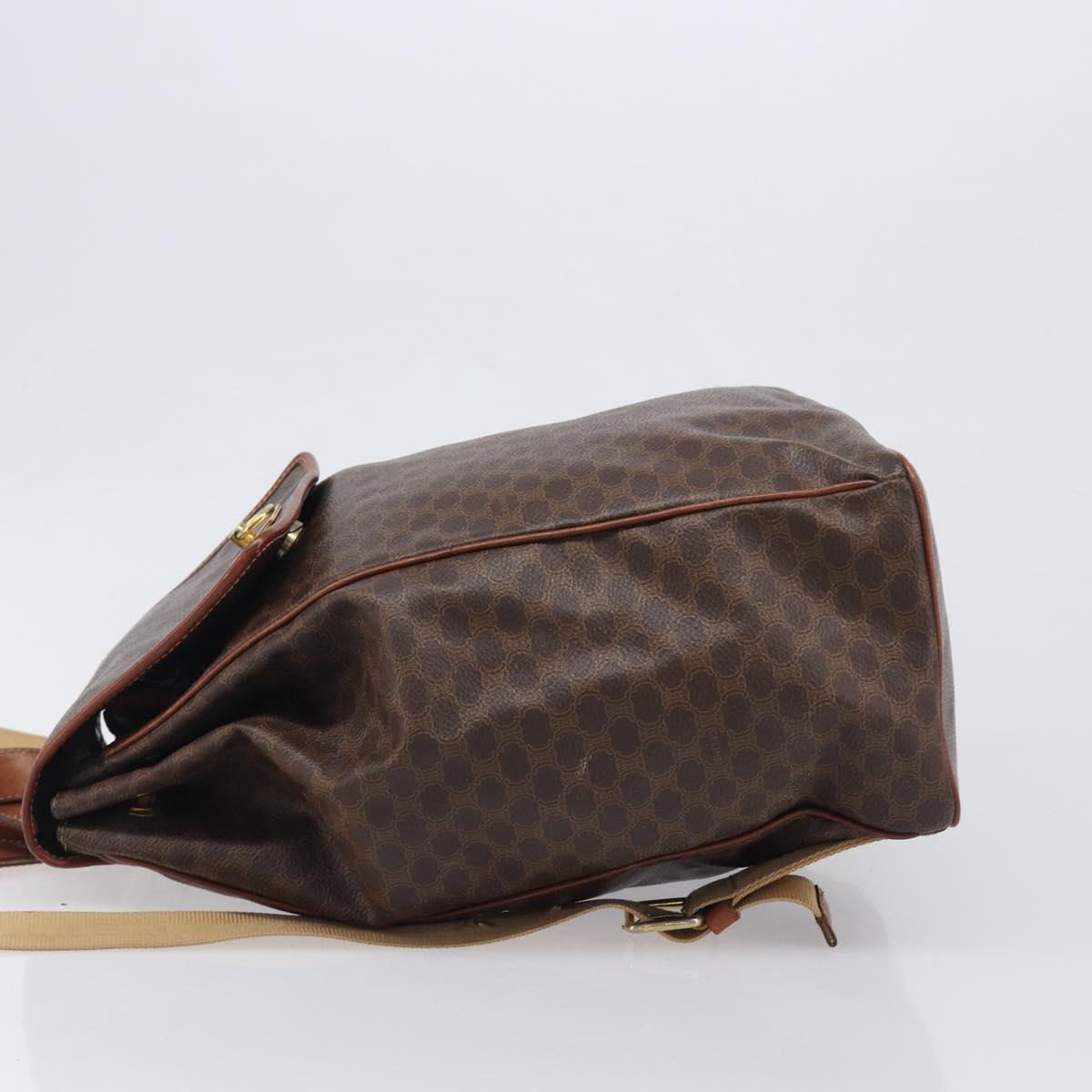 CELINE Macadam Canvas Backpack PVC Leather Brown Gold Auth 197605