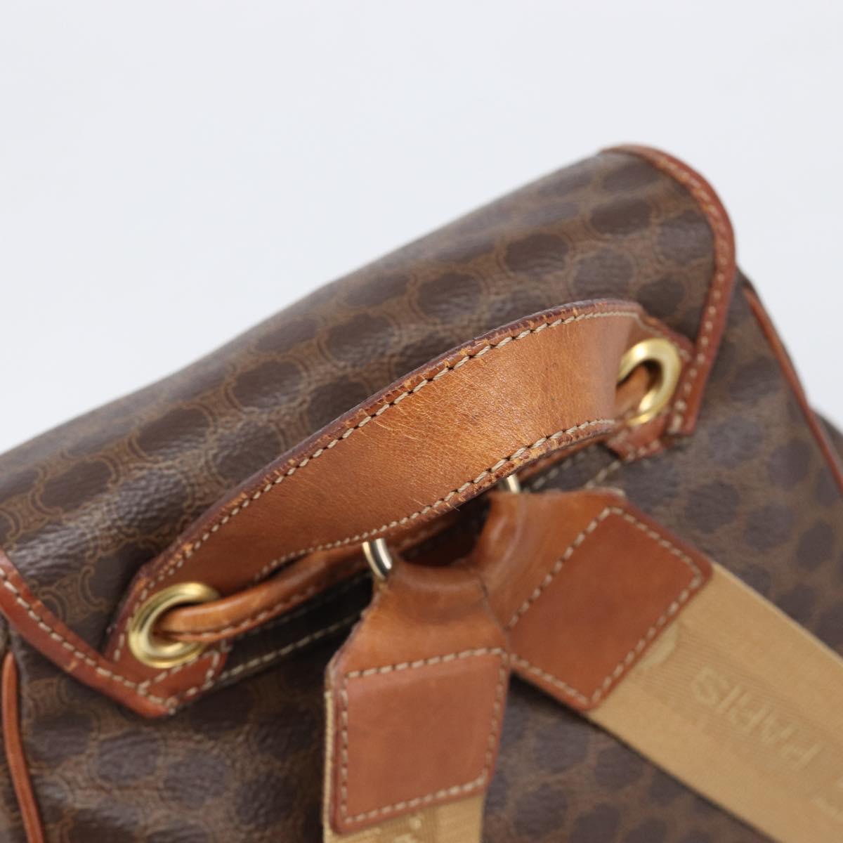 CELINE Macadam Canvas Backpack PVC Leather Brown Gold Auth 197605