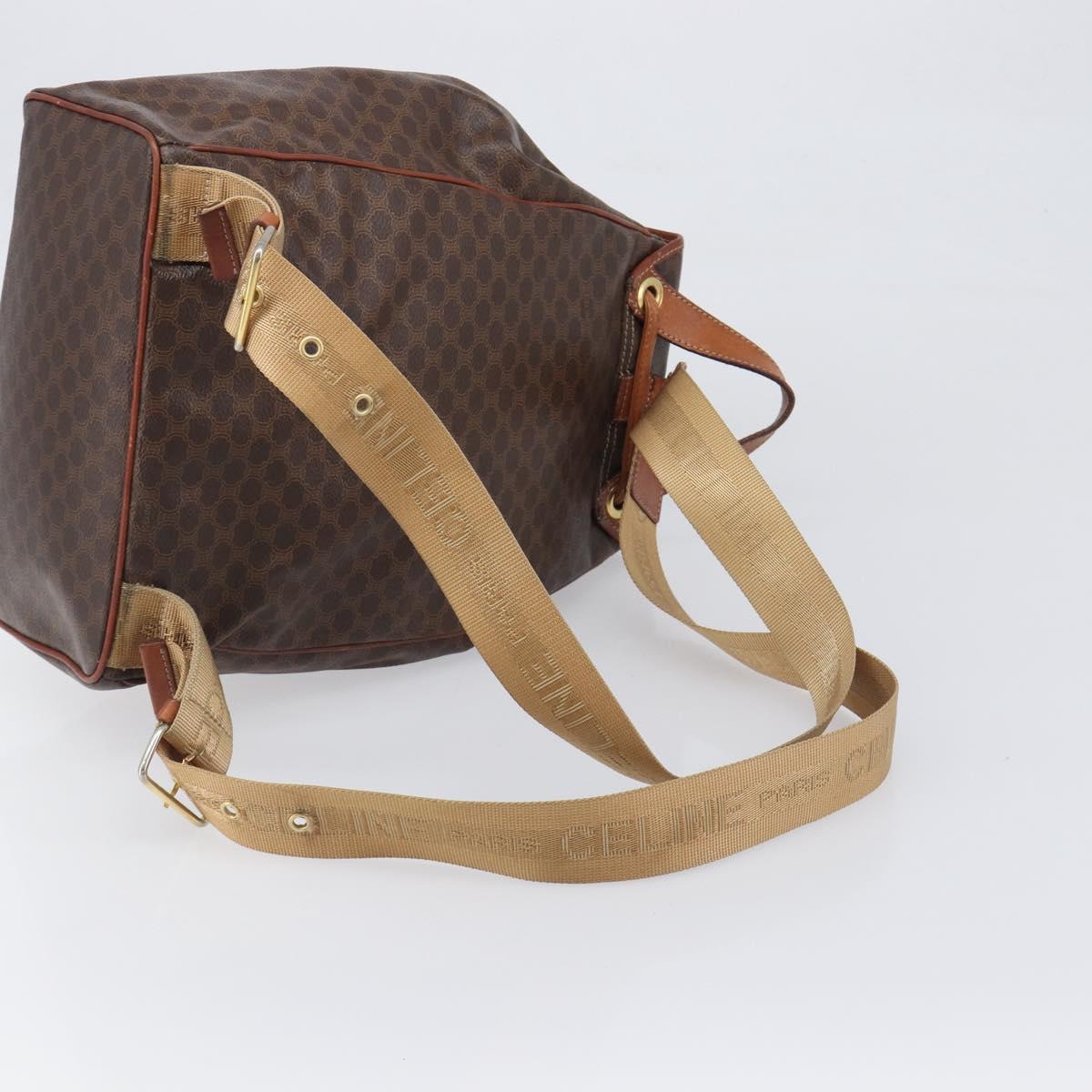 CELINE Macadam Canvas Backpack PVC Leather Brown Gold Auth 197605