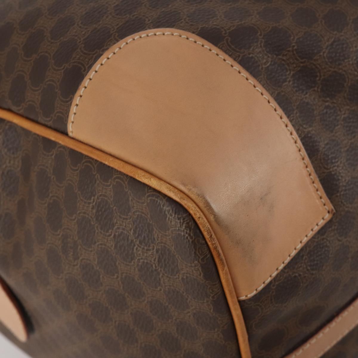 CELINE Macadam Canvas Boston Bag PVC Leather Brown Gold Auth 197610A