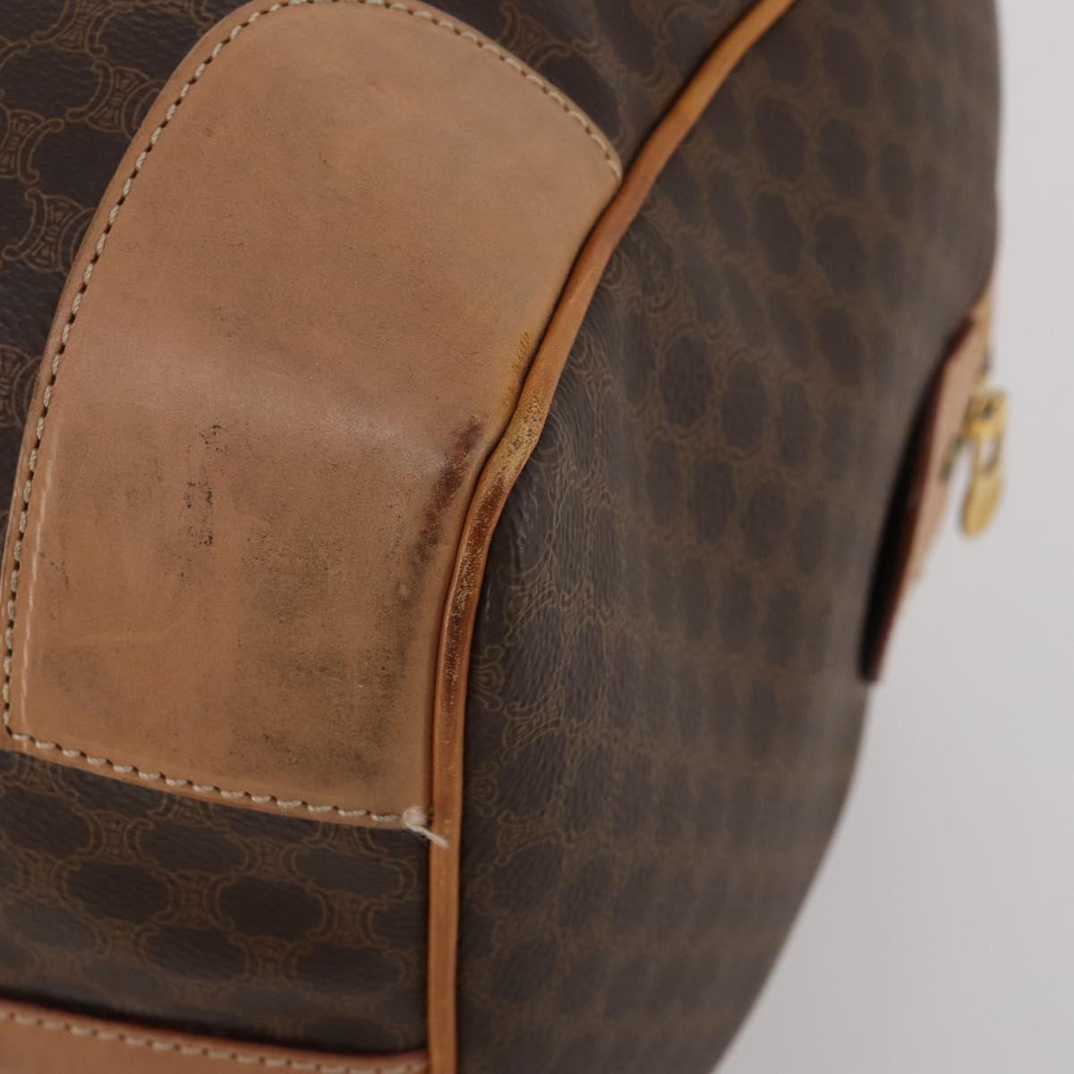 CELINE Macadam Canvas Boston Bag PVC Leather Brown Gold Auth 197610A