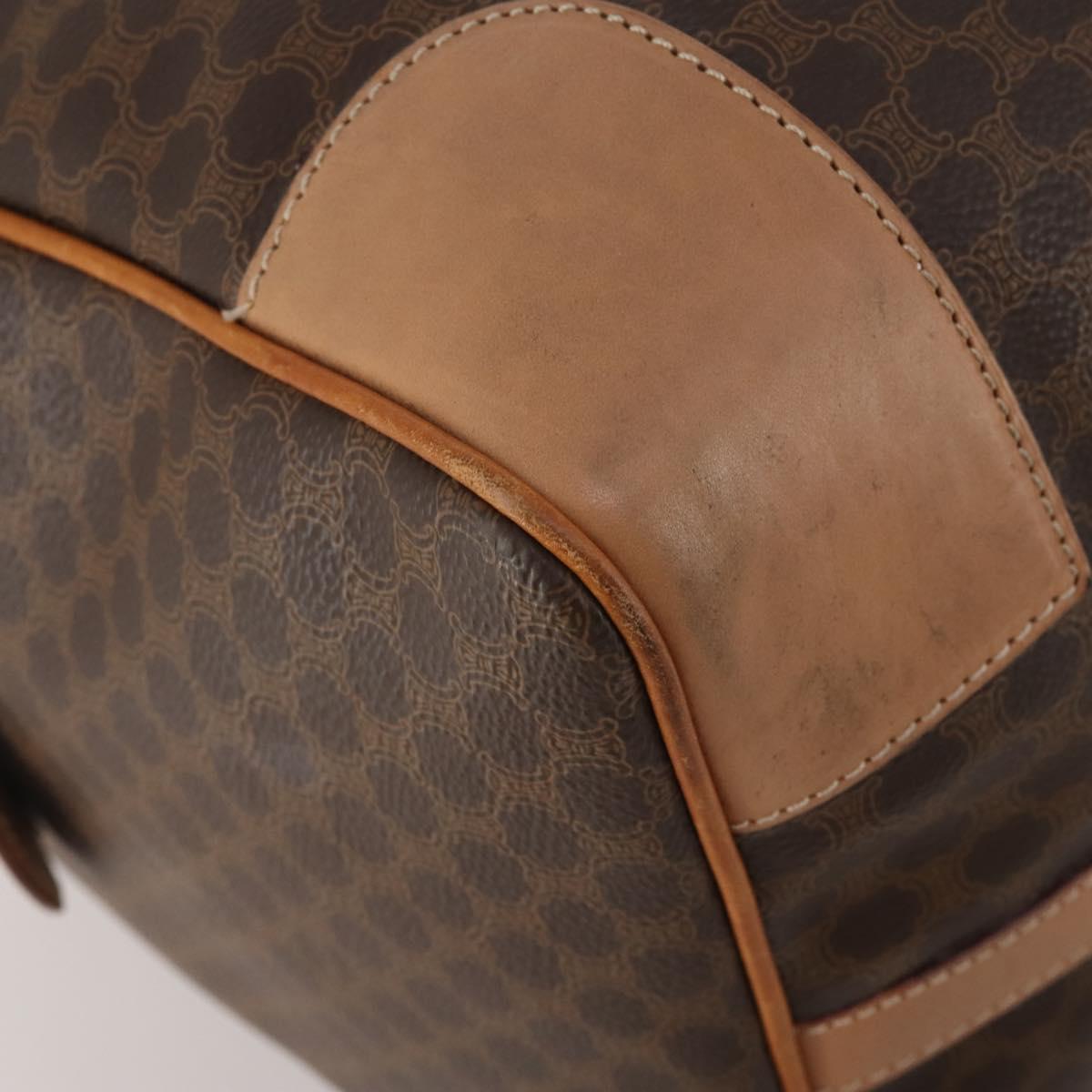 CELINE Macadam Canvas Boston Bag PVC Leather Brown Gold Auth 197610A