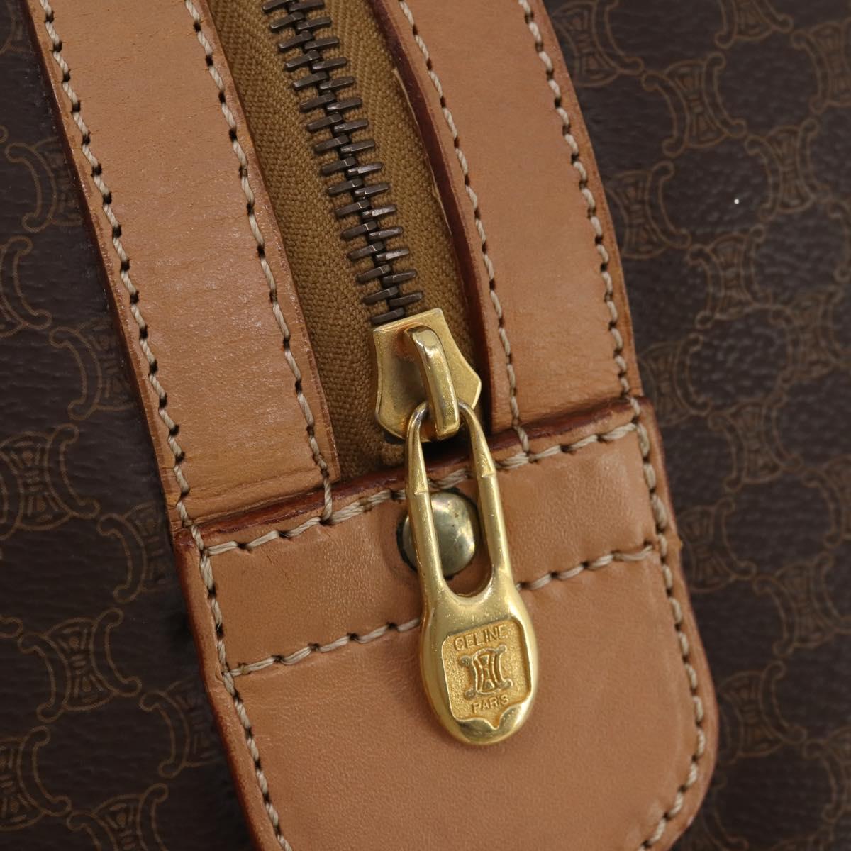 CELINE Macadam Canvas Boston Bag PVC Leather Brown Gold Auth 197610A