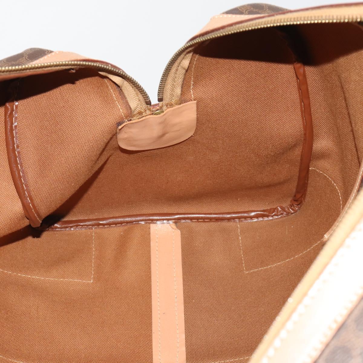 CELINE Macadam Canvas Boston Bag PVC Leather Brown Gold Auth 197610A