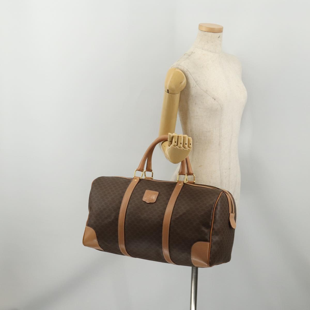 CELINE Macadam Canvas Boston Bag PVC Leather Brown Gold Auth 197610A