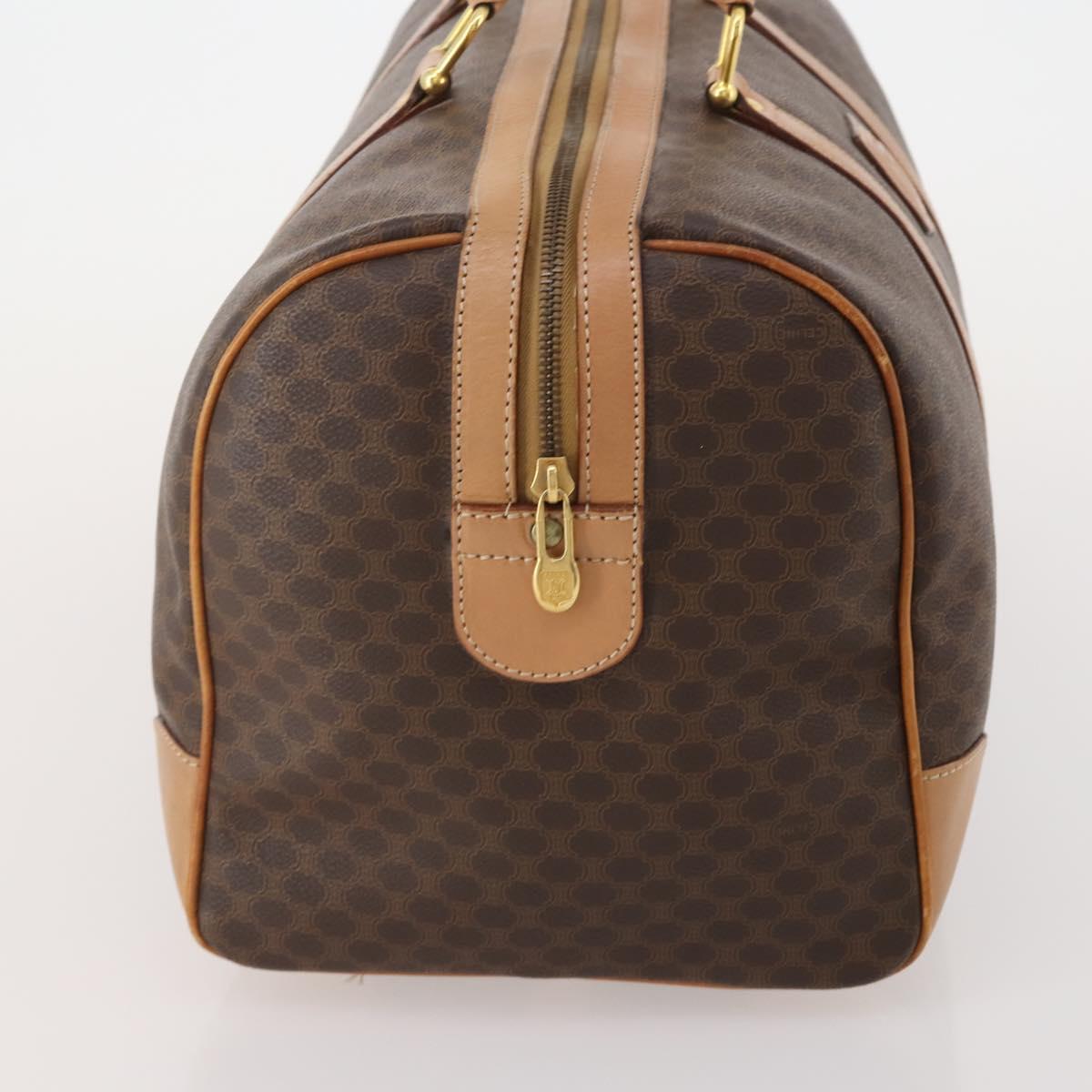 CELINE Macadam Canvas Boston Bag PVC Leather Brown Gold Auth 197610A
