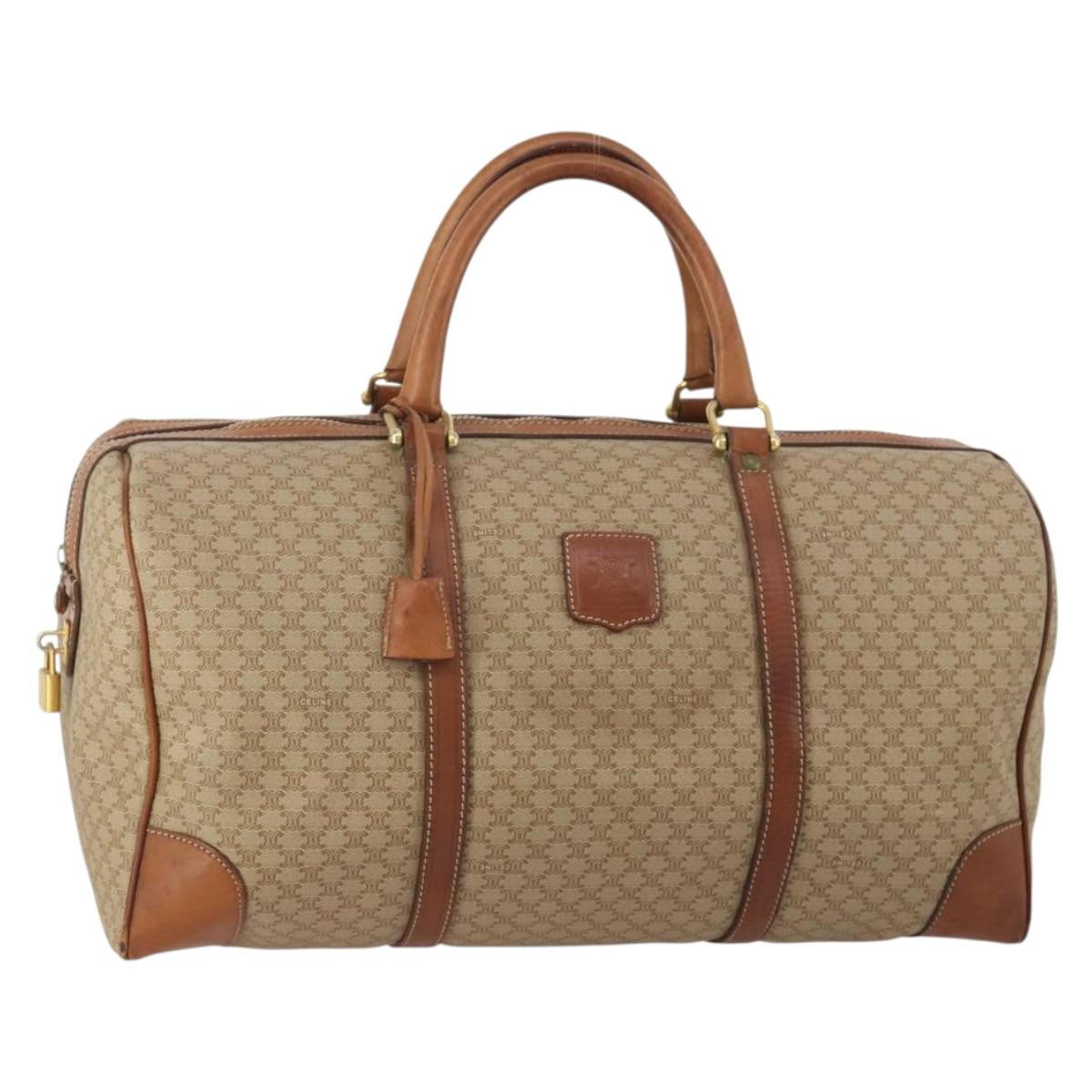 CELINE Macadam Canvas Boston Bag PVC Beige Gold Auth 197611