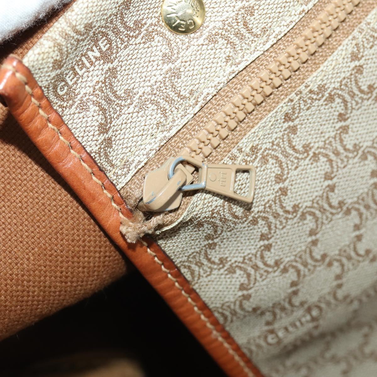CELINE Macadam Canvas Boston Bag PVC Beige Gold Auth 197611