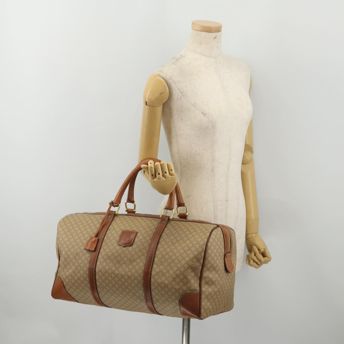 CELINE Macadam Canvas Boston Bag PVC Beige Gold Auth 197611