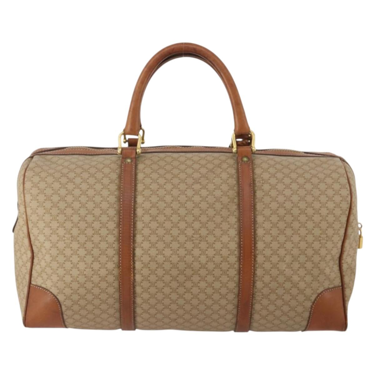 CELINE Macadam Canvas Boston Bag PVC Beige Gold Auth 197611