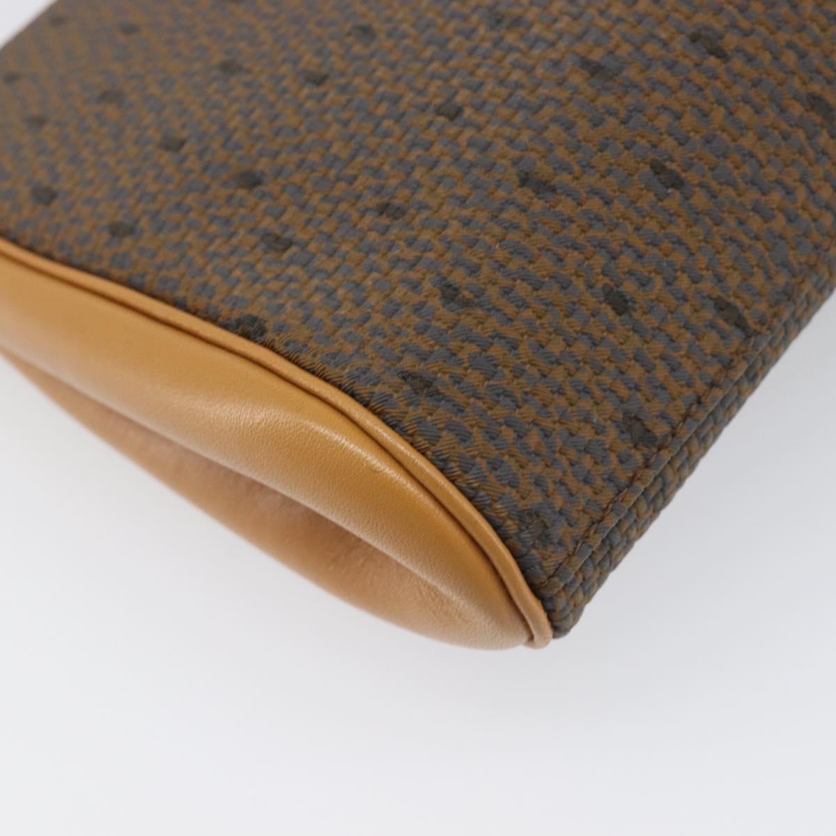 SAINT LAURENT Clutch Bag PVC Canvas Brown Gold Auth 197613A