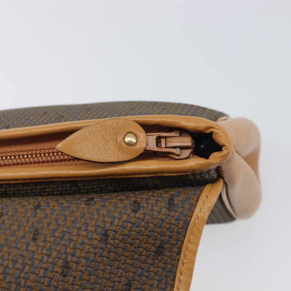SAINT LAURENT Clutch Bag PVC Canvas Brown Gold Auth 197613A