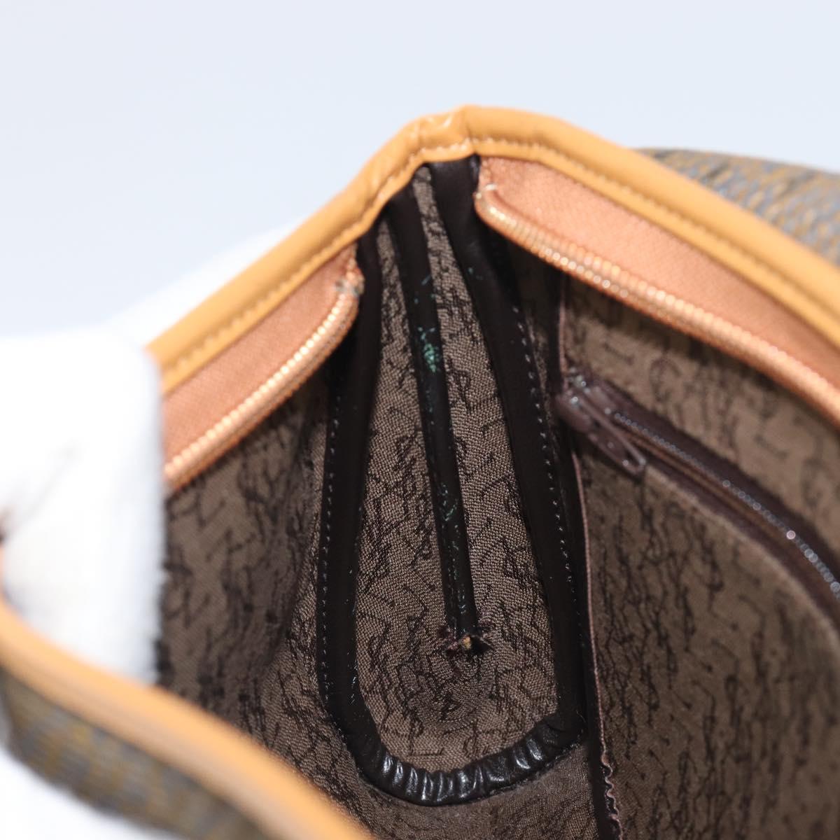 SAINT LAURENT Clutch Bag PVC Canvas Brown Gold Auth 197613A